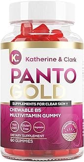 Katherine & Clark Vitamin B5 Pantothenic Acid Gummies for Acne - Panto Gold - Hair Skin Nails - Biotin, Zinc, Folic Acid Chewable Non-GMO Gluten-Free Vegetarian for Body, Oily Skin, 60ct