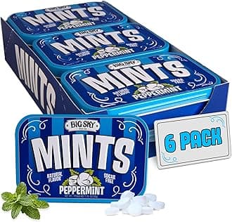 Big Sky Sugar Free Peppermint Mints - 50 Count Tin (Pack of 6) | Kosher Certified, Vegan Peppermint Candy | Aspartame & Gluten Free | Natural Breath Mints for Travel & Sharing, Long Lasting Freshness