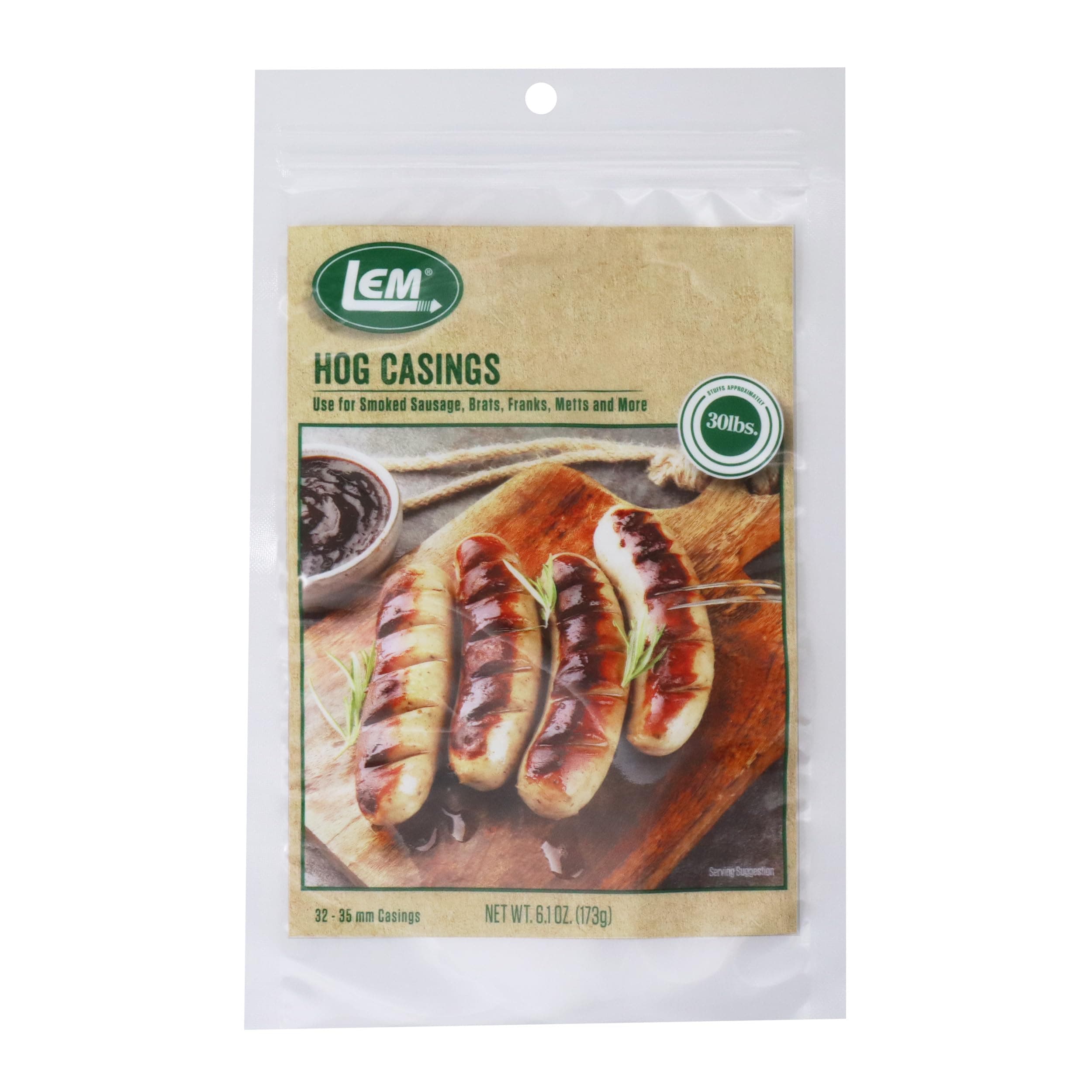 Products Pre-Tubed Natural Hog Casings, 32-35mm, Edible Sausage Casings, Stuffs Approximately 50 Pounds, Great for Sausage Links, Franks, Metts, and More, 9.6 Ounce Package