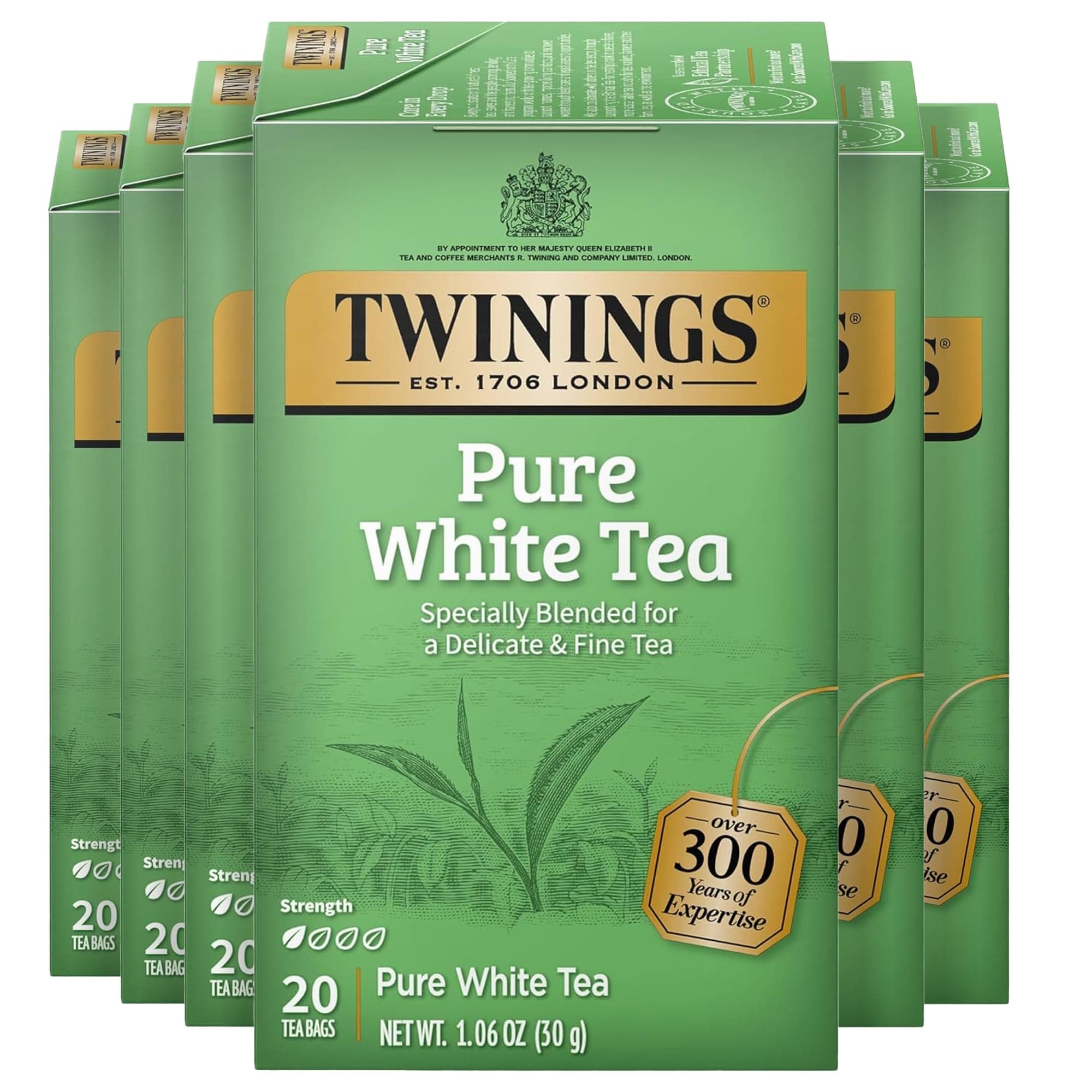 Pure White Tea Individually Wrapped Bags, 20 Count (Pack of 6), Light & Fresh, Caffeinated, Enjoy Hot or Iced, 120 Teabags