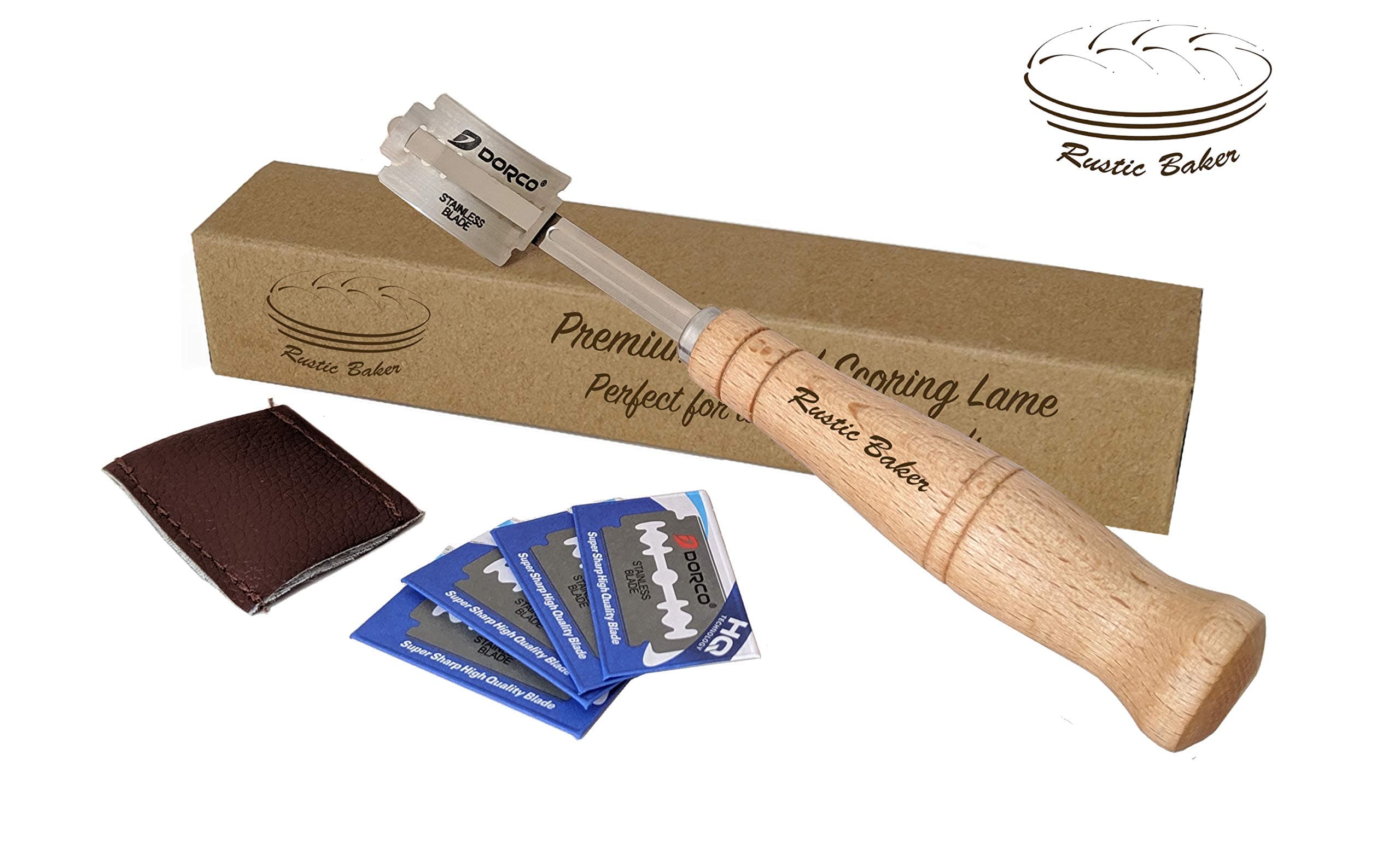 RUSTIC BAKER Bread Lame with Beech Handle | Bread Scoring Tool | Dough Scoring Equipment | Grignette | Set & Protection Included | Kitchen Sourdough Bread Accessory