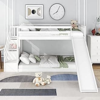 Jtyca Bunk Beds for Kids, Wooden Cabin Beds Frame with Drawers and Stairs in One, Easy Storage and Space Saving, Kids Bunk Bed with Slide, 90x190cm, White, (Without Mattress)