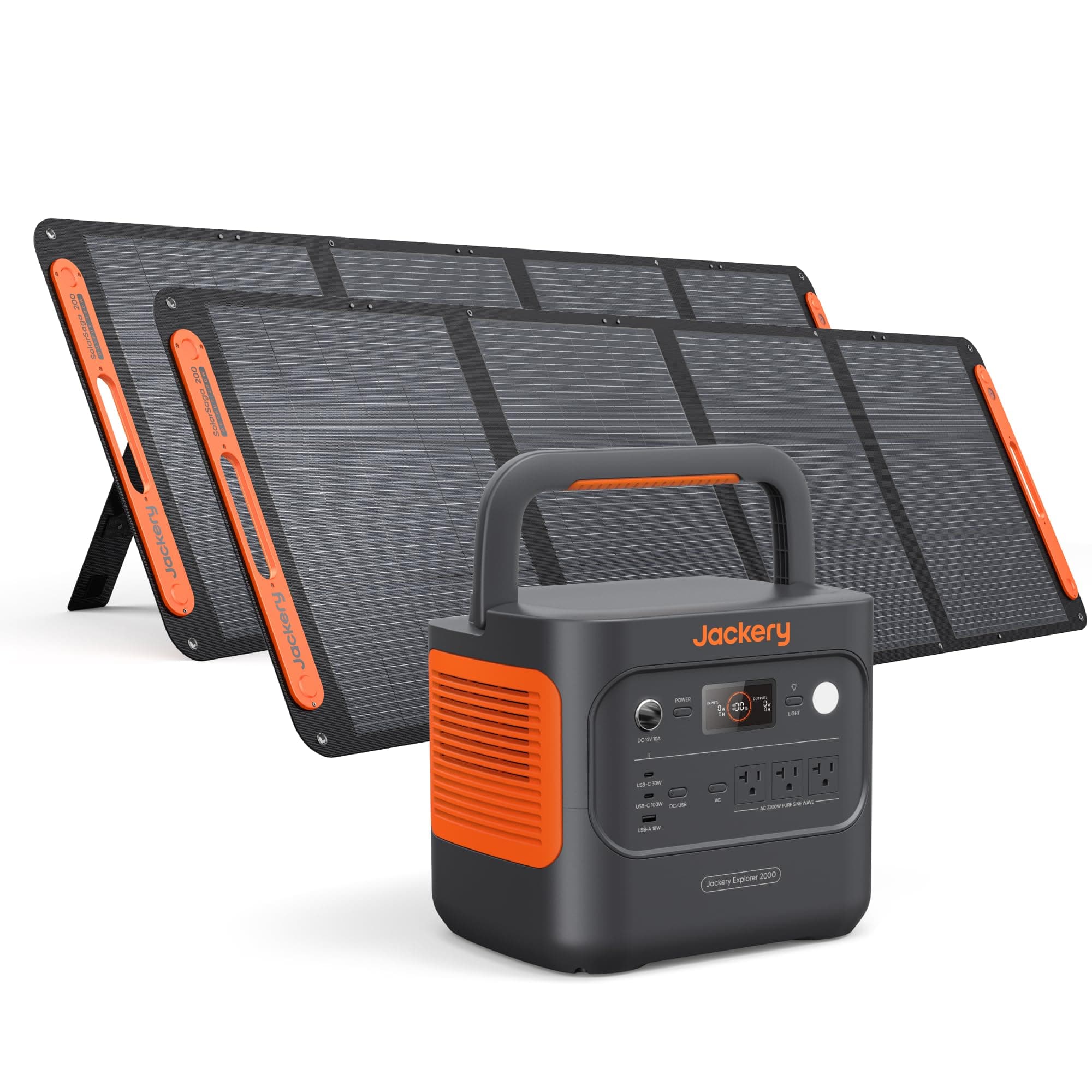 - Explorer 2000 v2 Portable Power Station with 2x200W Solar Panels, 2042Wh LiFePo4 Battery, 2200W Solar Generator, 20ms UPS, USB-C PD 100W Fast Charging for Power Outages, Emergencies, Camping