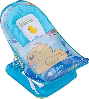 Baybee Foldable Baby Bather for Baby, Bath Chair Seat with 3 Position Recline, Baby Bathing Chair Training Seat with Soft Mesh Support (Bee Blue)