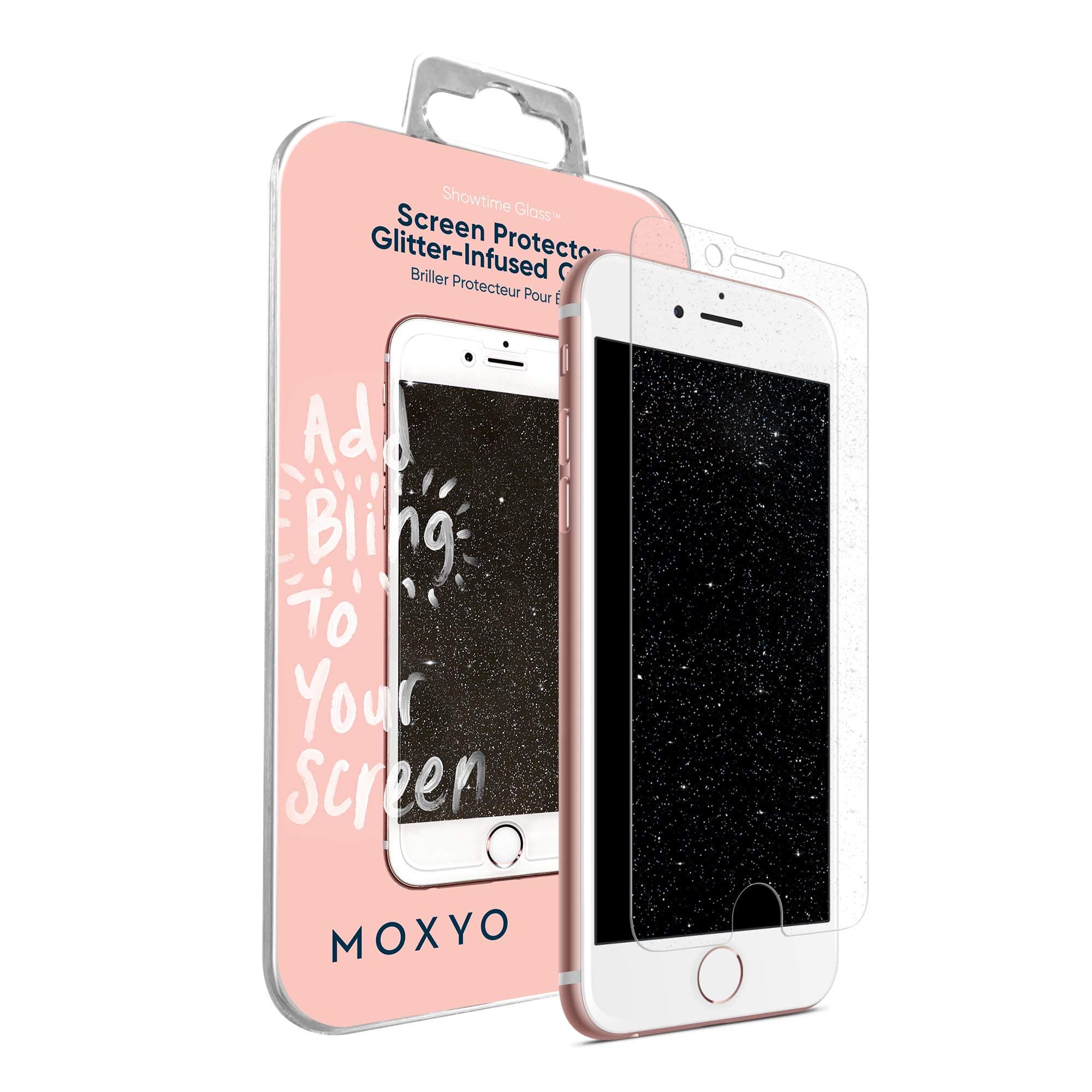 MOXYO - Showtime Glitter Glass Screen Protector for Apple iPhone 6/6s/7/8 Plus, Glitter-Infused Tempered Glass Screen Protector for The Apple iPhone 6 Plus / 6s Plus / 7 Plus / 8 Plus