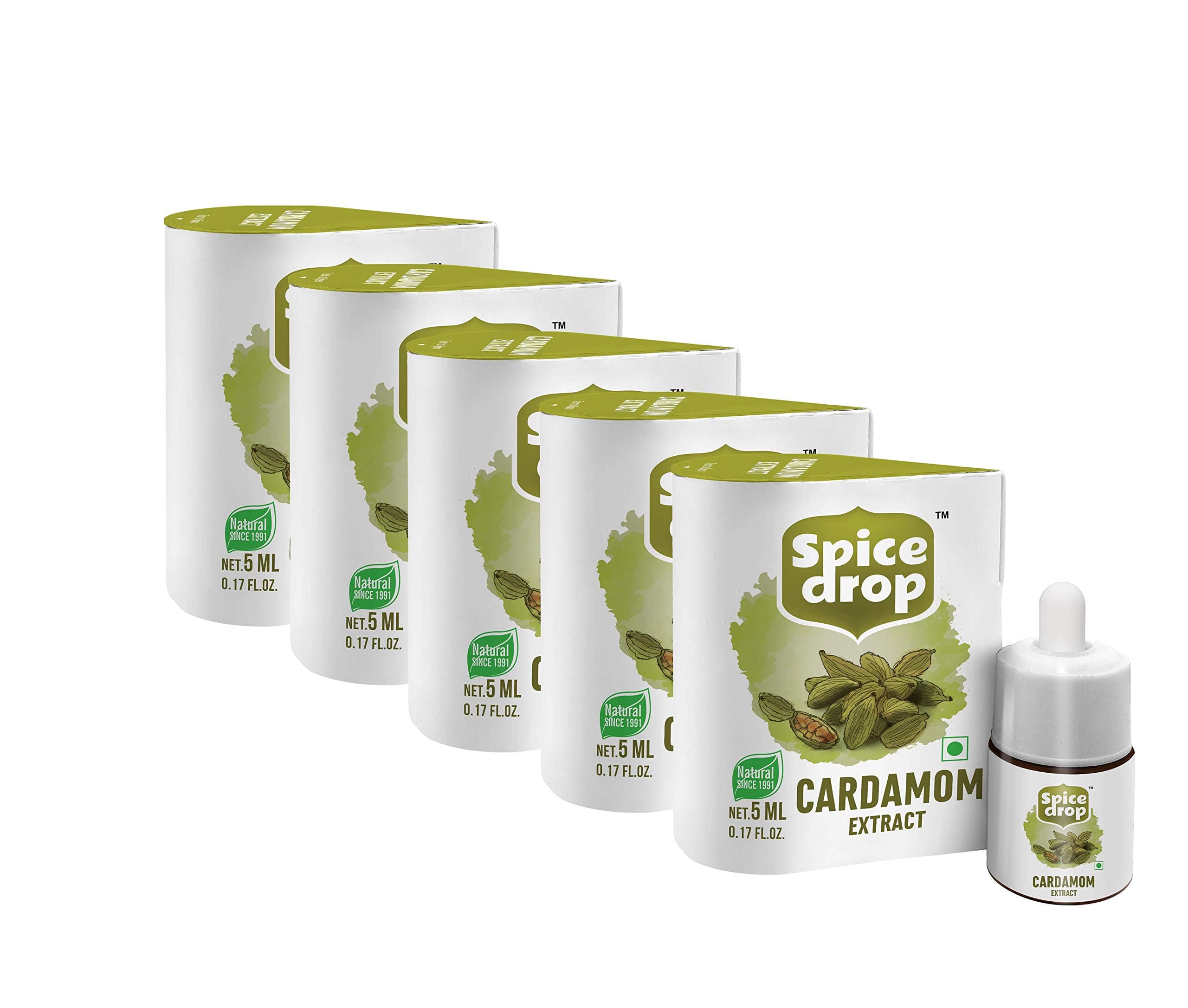 Spice Drop Cardamom Extract - Tea, Coffee, Cooking, Baking, Dessert | 5 ML Equivalent to 80g | Pack Of 5 (400g) | Pure Whole Green Cardamom Pod Extract | No Added Color or Preservative | Vegan