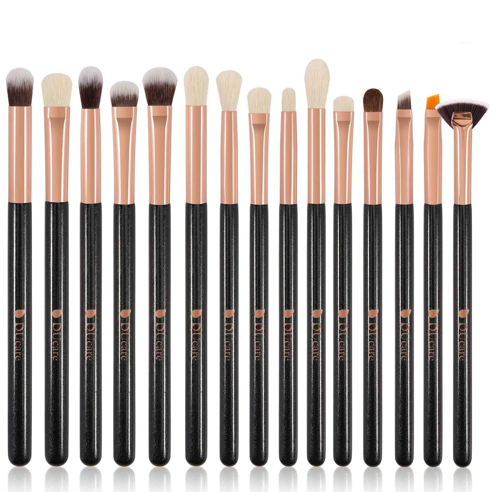 DUcare 15Pcs Eyeshadow Brushes, Pro Eyeshadow Brush Set, Eye Makeup Brushes for Concealer, Eyeliner, Eyelash,Eyebrow, Blending, Smudging, Eye Detailing, Eye Crease (Black)