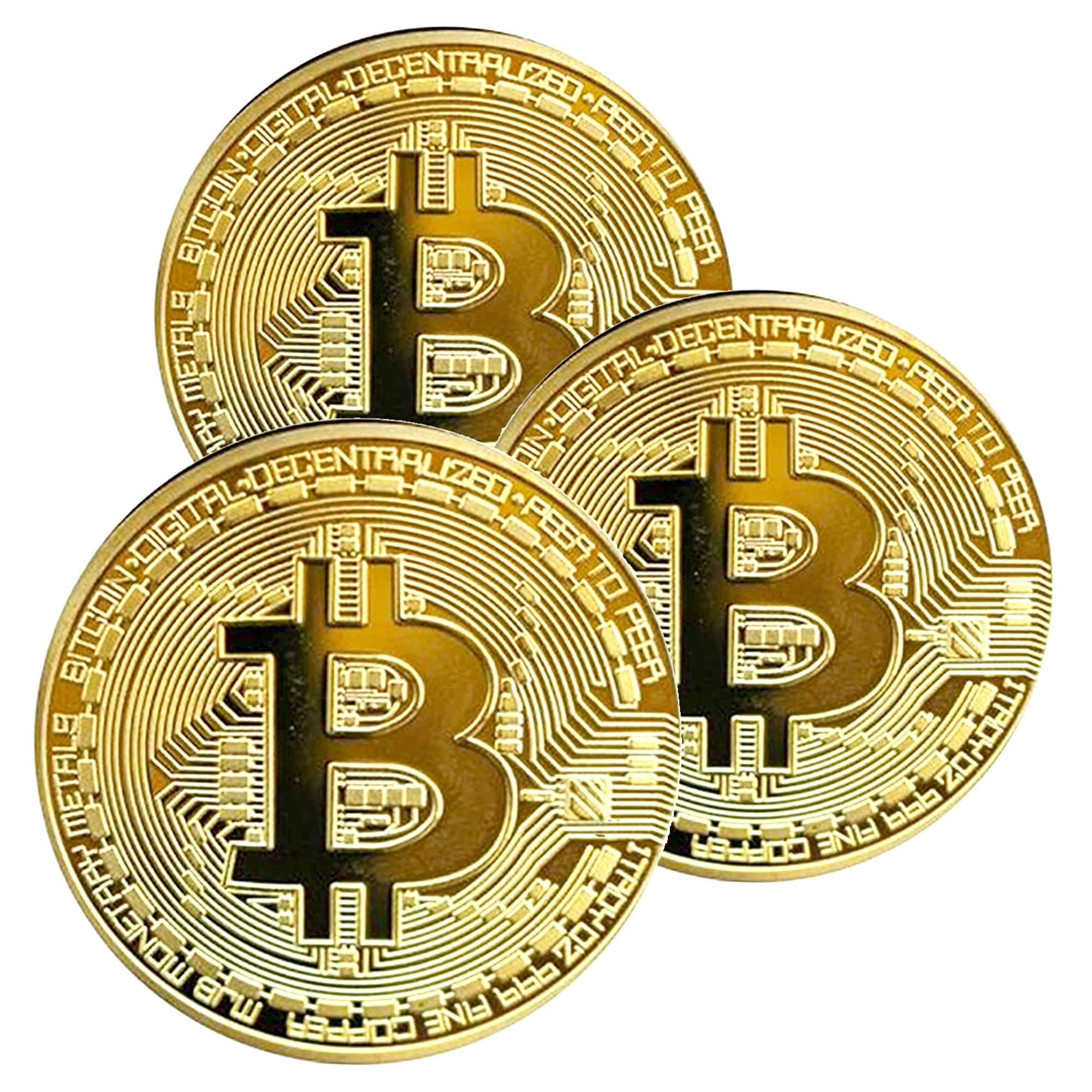 Krisler 3PC Bitcoin Coin | Physical Bitcoin with Protective Case, Gold Plated Bitcoin for Commemoration, Gifts for Men (Gold)