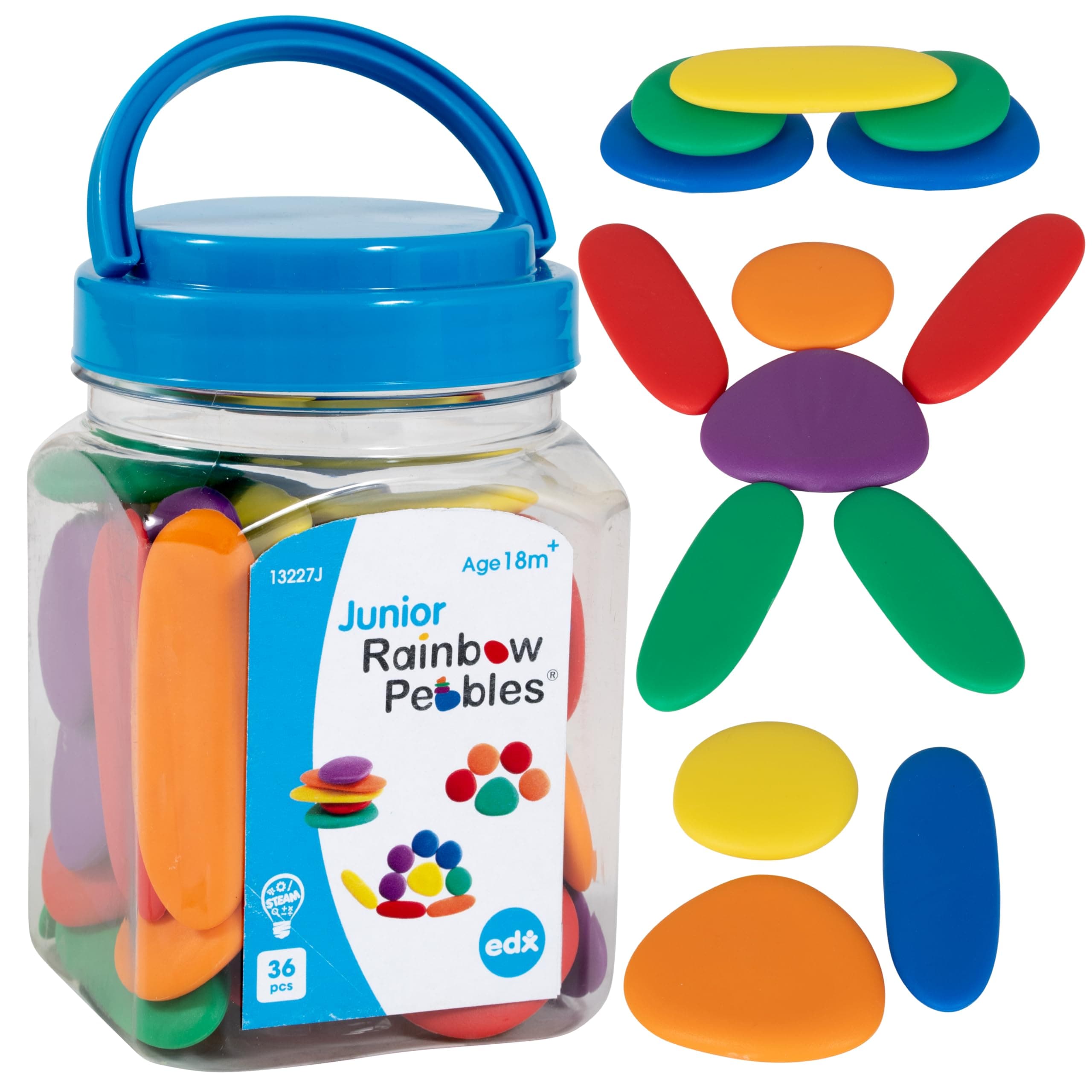 Rainbow Pebbles - Junior - Mini Jar - Ages 18m+ - The Original Sorting and Stacking Stones - First Counting and Sorting Toy