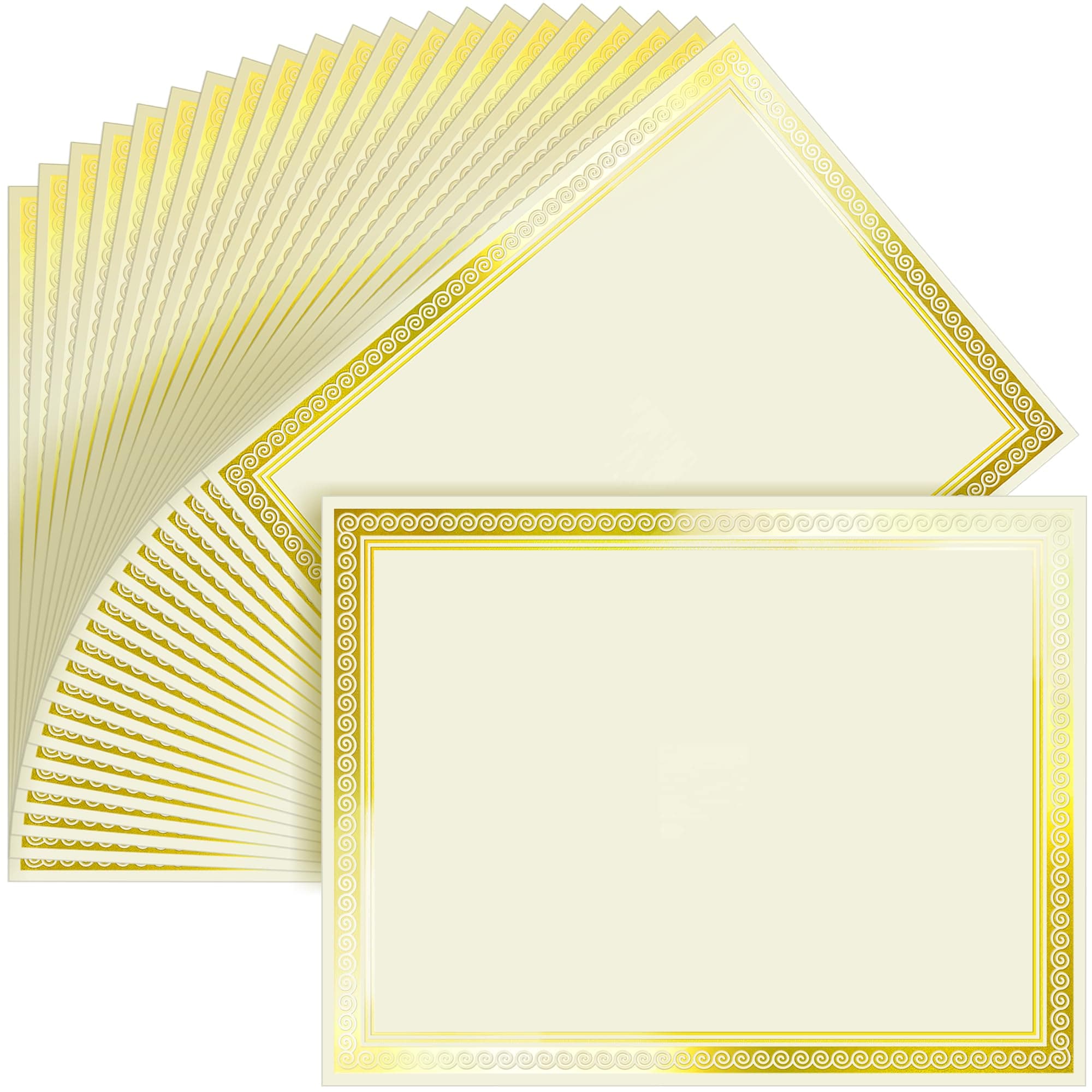 50 Sheets Certificate Papers - Blank Gold Foil Border, 8.5x11 for Diploma, Certificates, Participation Awards, Document Cardstock Paper and Inkjet Printer Friendly (Ivory)