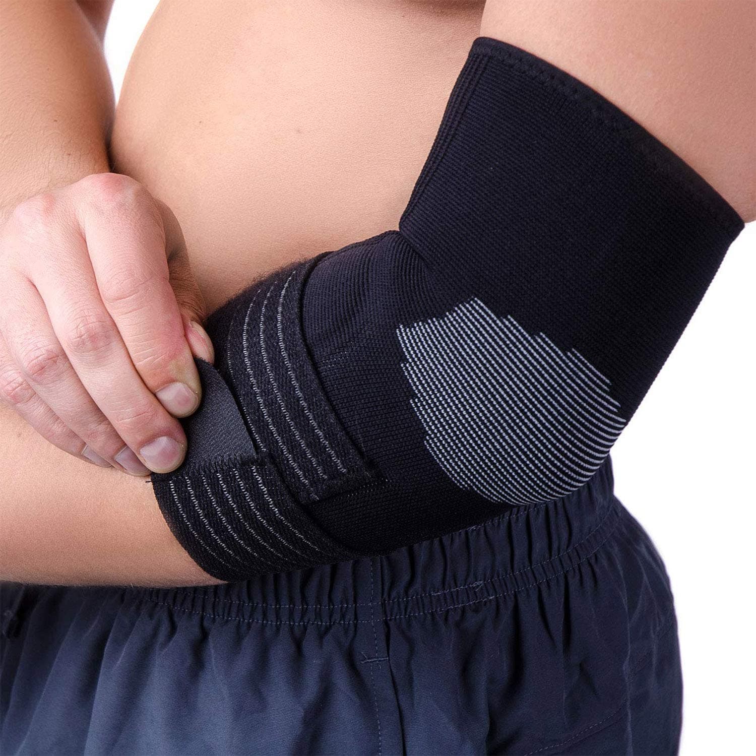 Compression Elbow Brace - Tennis Elbow Sleeve, Elbow Support with Strap - Relieve Tendonitis Elbow - Great for Golf, Tennis, Everyday Wear, and More S/M