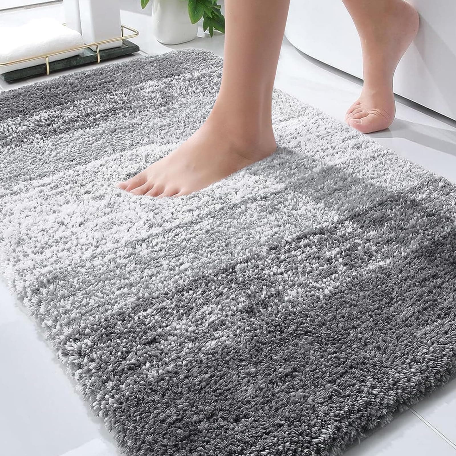 OLANLY Luxury Bathroom Rug Mat 30x20 Extra Soft Absorbent Microfiber Bath Rug Non-Slip Plush Shaggy Bath Carpet Machine Dry Bath Mat for Bathroom Floor, Tub, Shower Bath Mat Grey