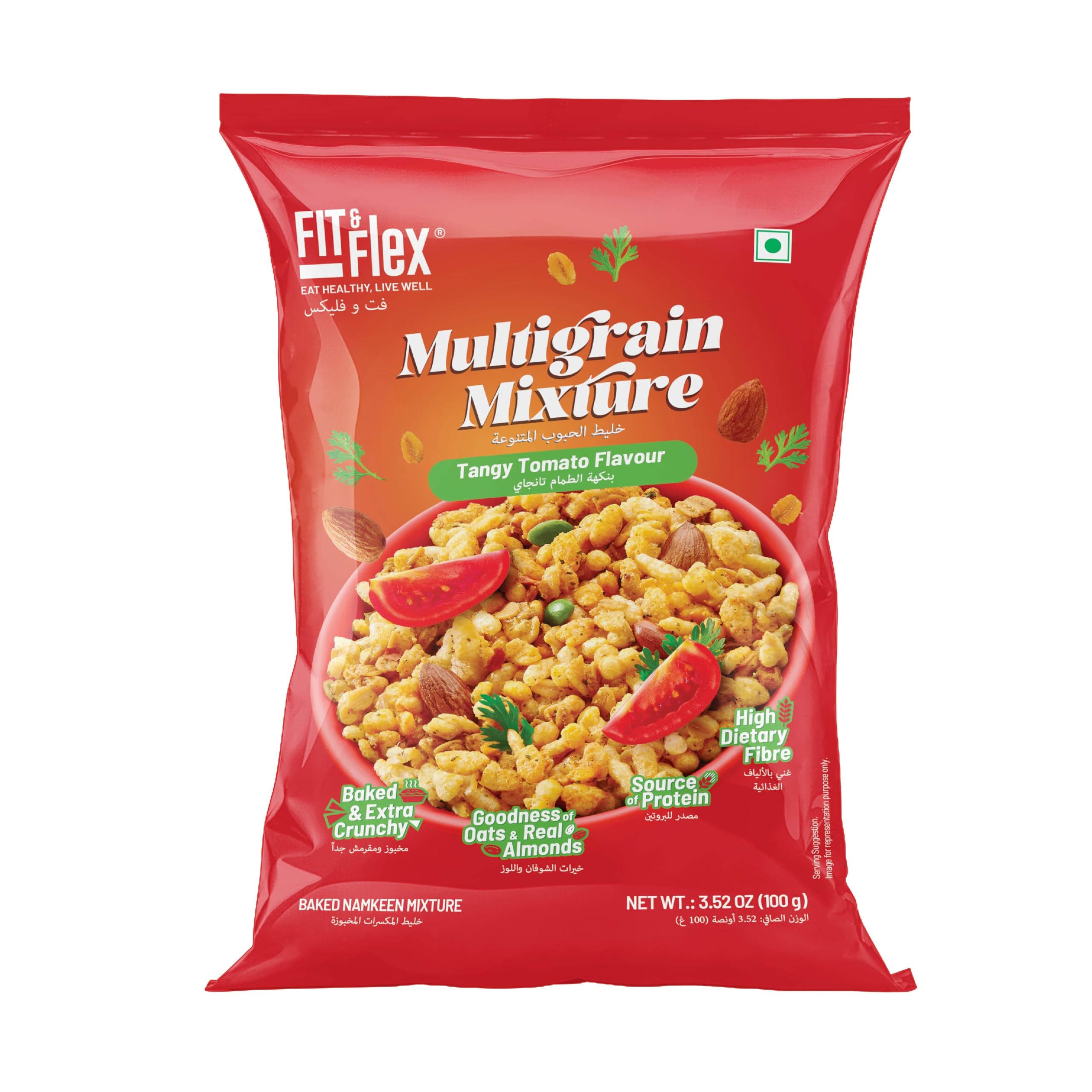 FIT & FLEX Multigrain Mixture | Tangy Tomato | Zero Cholesterol | Oat Rich, Extra Baked and Crunchy Snack | High Dietary Fibre | All-time Party Snack