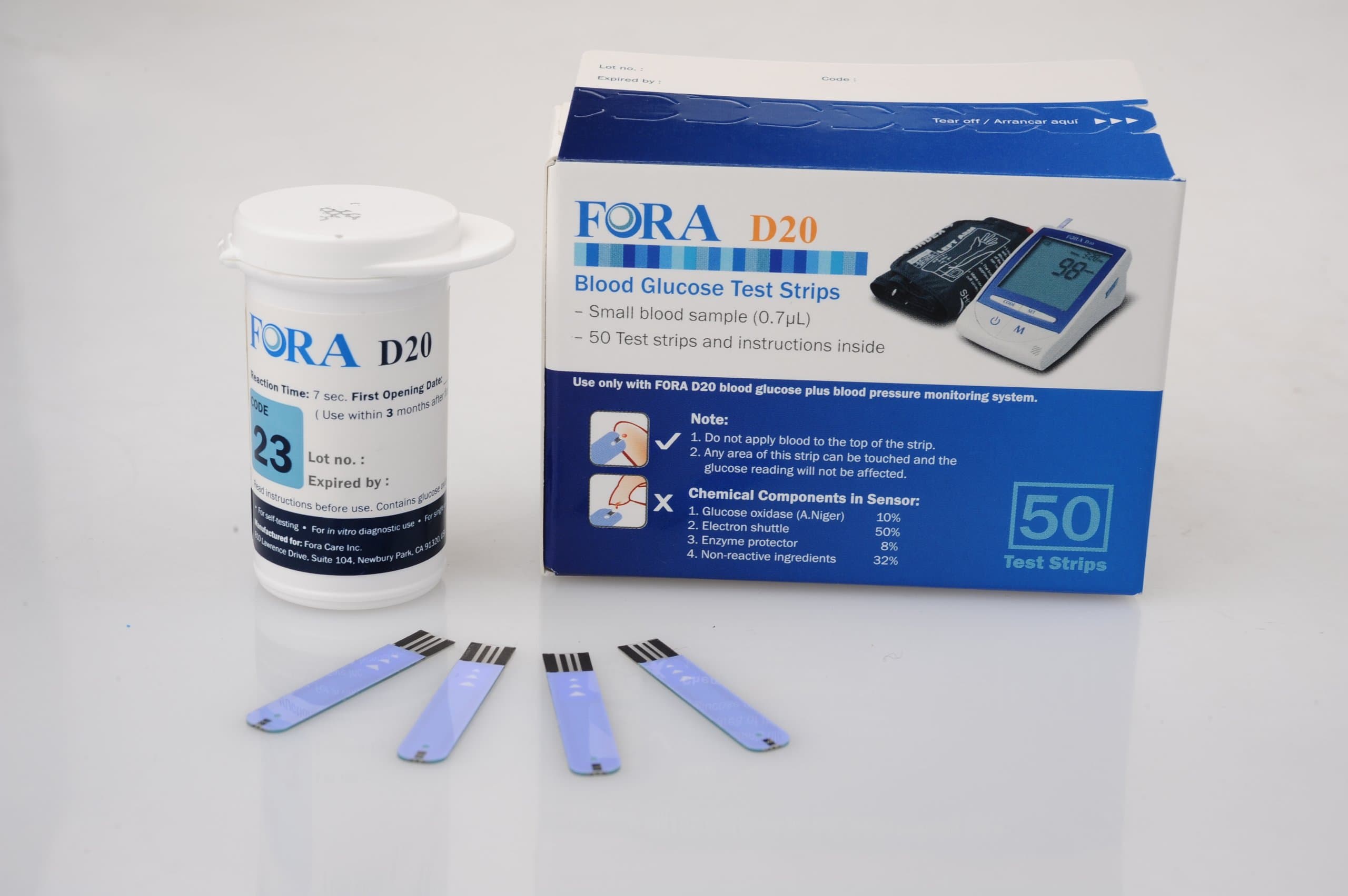 ForaCare D20 Blood Glucose Test Strips, 50 Strips