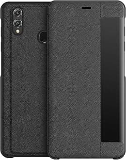 KANSI compatible for Honor 8X Case, Flip PU Leather Case Cover + Tempered Glass - Black