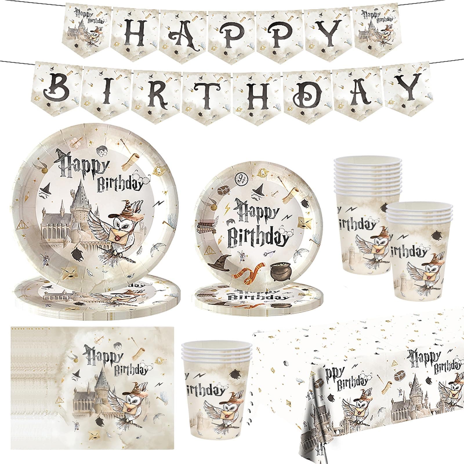 Harry Birthday Decoration, Magic Wizard Party Tableware Set, 82 Pieces, 20 Guests