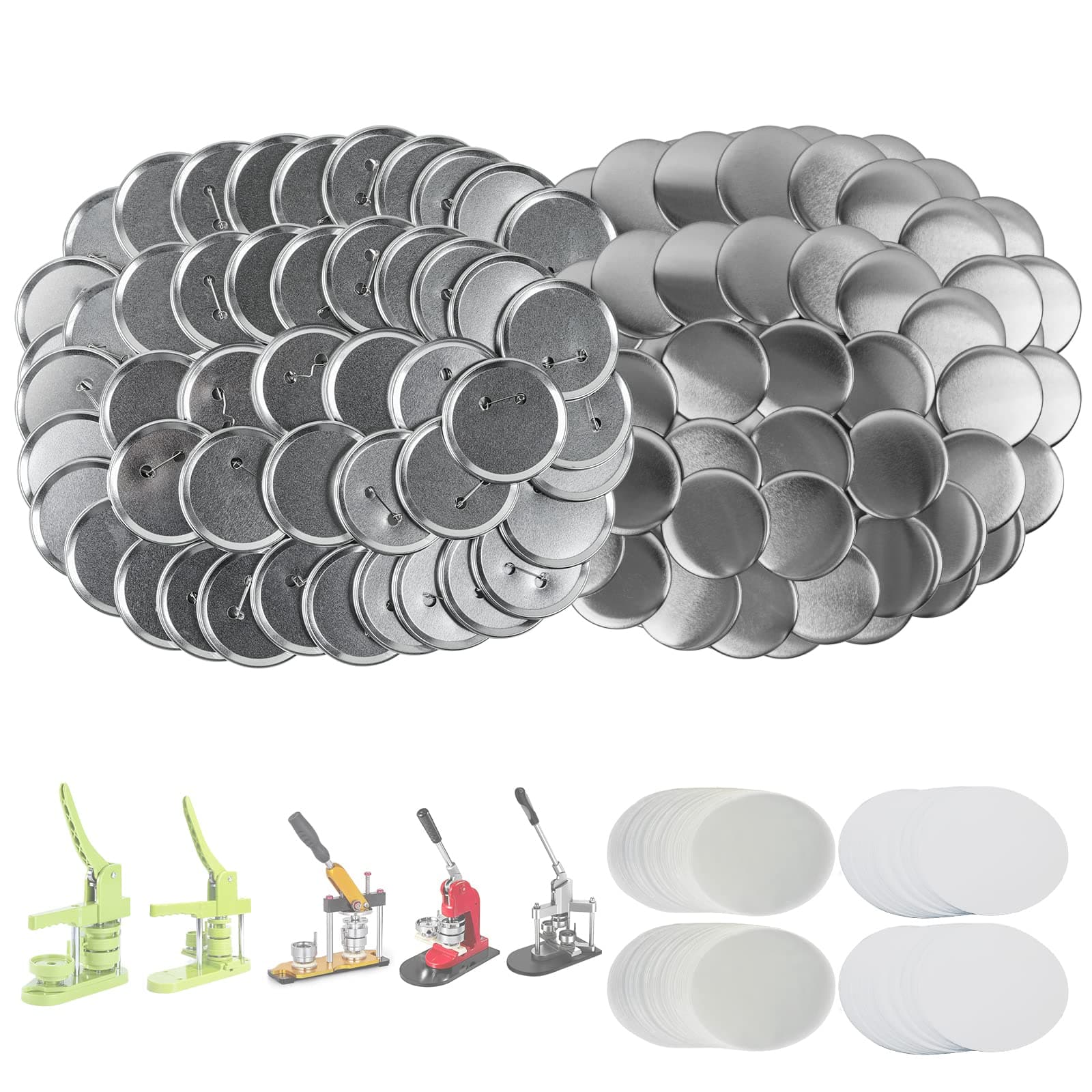 100 Sets 3 inch Button Maker Supplies, 75mm Button Supplies Parts Badge Part, Buttons Making Supplies, Includes Metal Pin Back Cover, Metal Shells, Blank Paper&Clear Film
