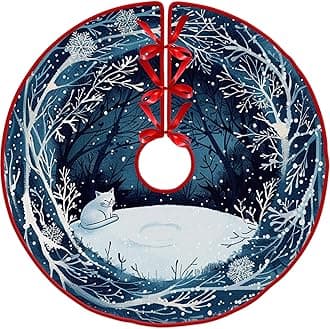 48Inch Christmas Cat Christmas Tree Skirt by Leo Walker, Christmas Tree Decorations, Christmas Ornament for Home Decor for Xmas Party Supplies Gift