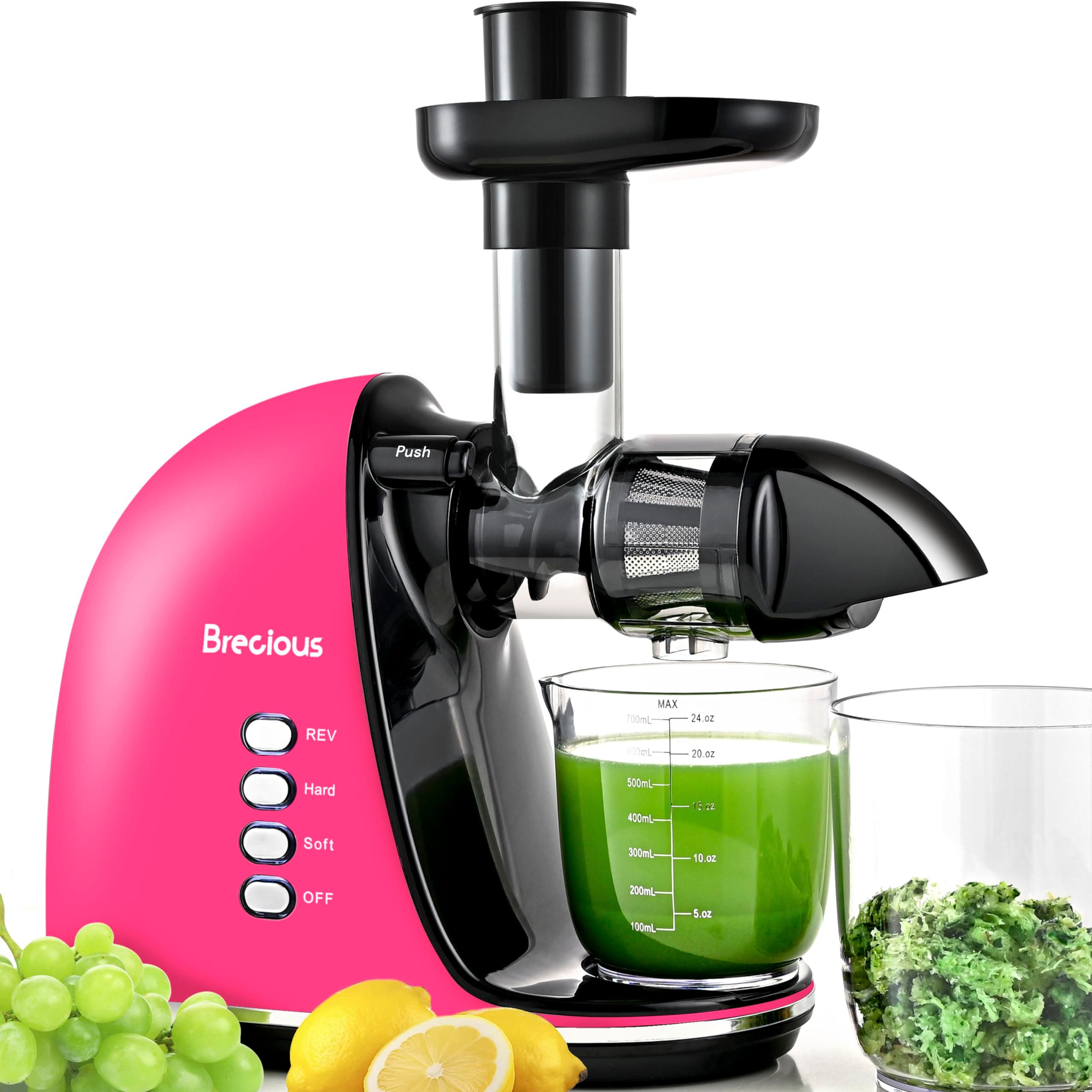 Slow Masticating Juicer,Brecious Cold Press Juicers with 2 Speed Modes & Quiet Motor,Juicers Machines Vegetable and Fruit with Reverse Function,Celery Juicer,BPA-Free,Easy to Clean (Pink)