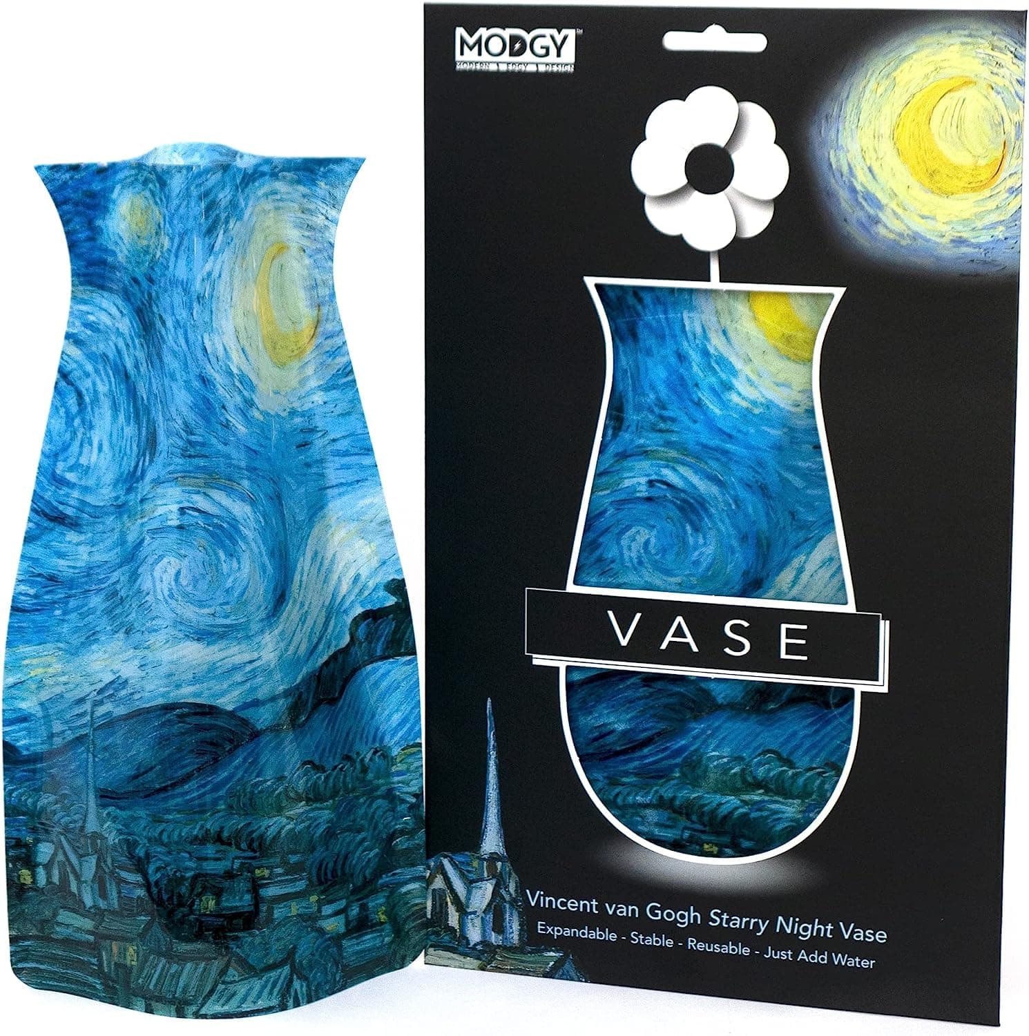 Collapsible and Expandable Plastic Flower Vase, Unbreakable, Foldable, Decorative Modern Centerpieces, Table Decorations, Van Gogh Starry Night, 1 Pack
