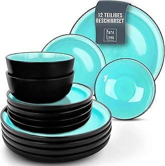 Ibiza Stoneware Crockery Set for 4 People, 12 Pieces, Test Winner, Mediterranean Stoneware Crockery Set, Bowl and Plate Set, Dinner Service for 4 People, Pure Living Crockery Sets in