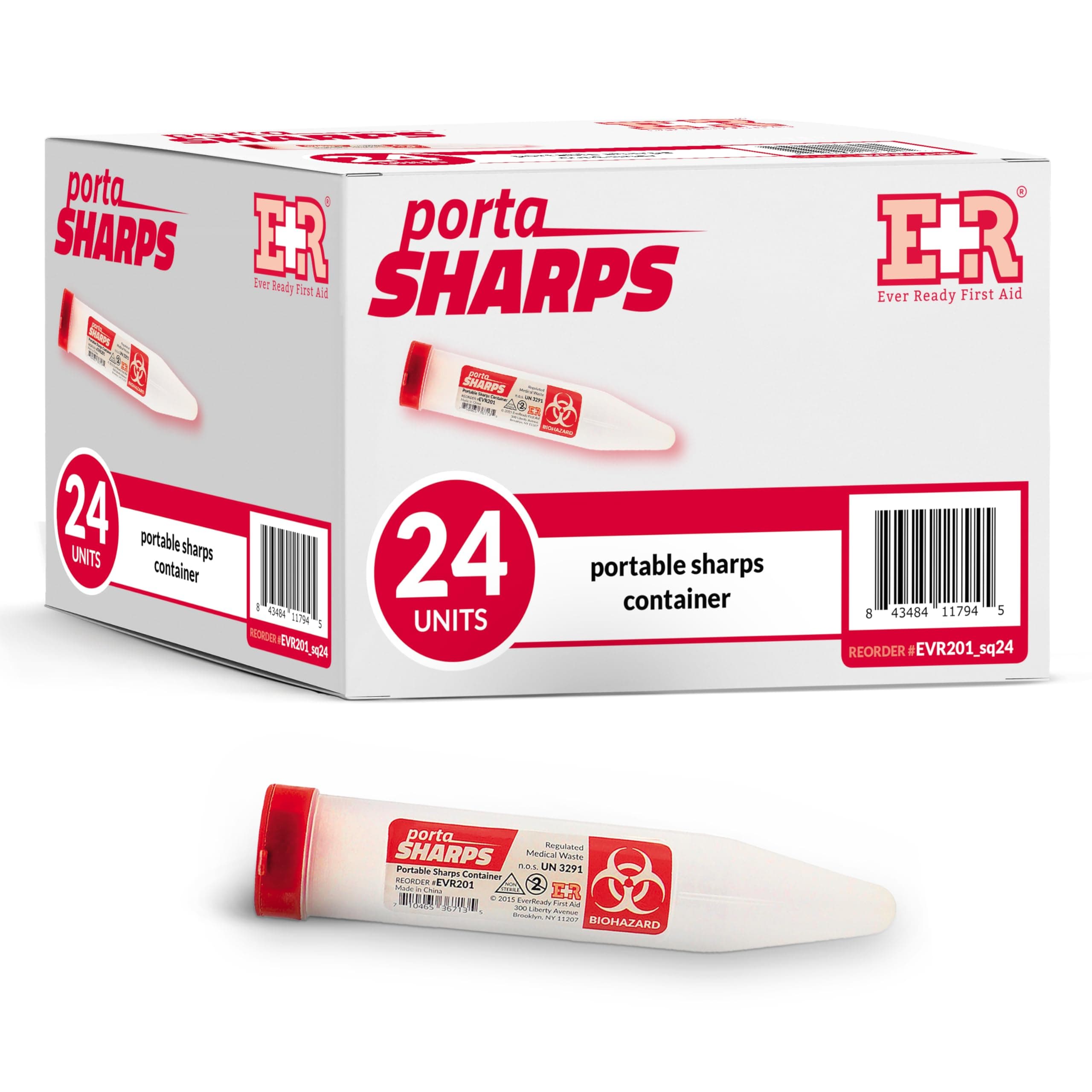 Ever Ready First Aid Porta Sharps Transportable Sharps Container with Locking Mechanism - 24 Count