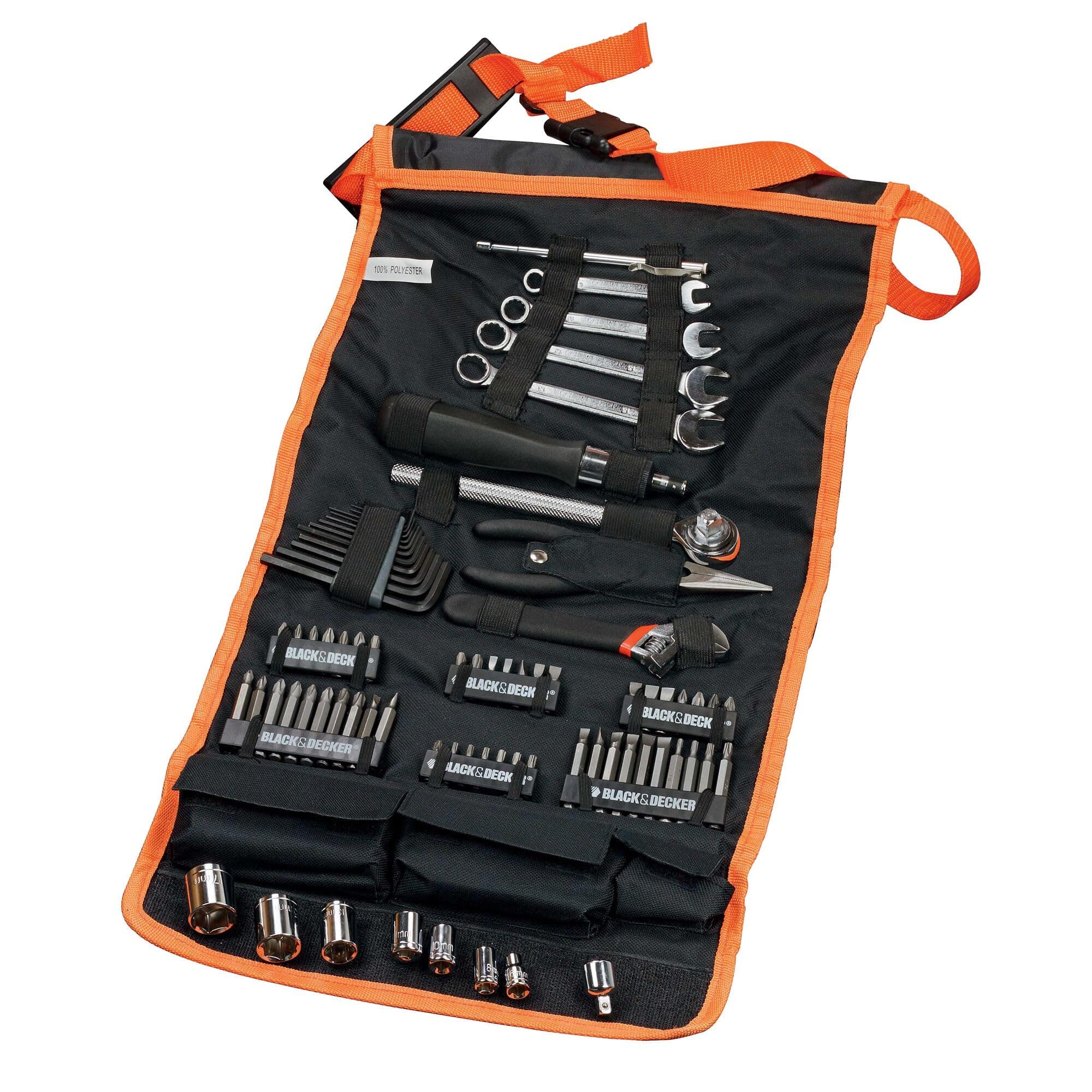 Black & Decker 77 Pieces Automotive Roll-up Kit with Socket Wrenches & Screwdriver Bitsets A7063-XJ
