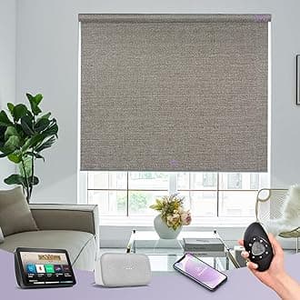 Motorized 100% Blackout Roller Shades Compatible with Alexa Google via Hub Window Blinds Remote Control Rechargeable Battery Motor with Valance for Smart Home and Office (Grey Brown)