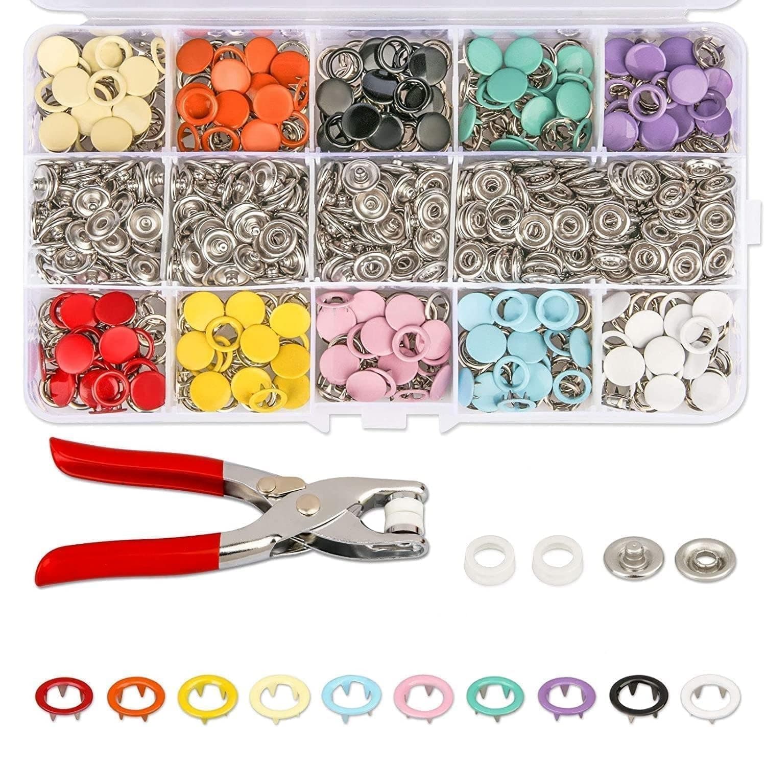 Hewan Premium Snap Buttons, Easy to Operate 100 Sets Five Prong Buckles 100 Sets Snap Buckles Leather Snap Kit for Baby Children's Clothing for Household Machine Pliers Press Tool Kit