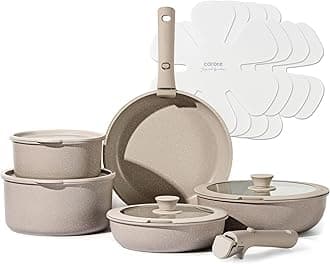 CAROTE Pots and Pans Set, Nonstick Cookware Set Detachable Handle, 11pcs Kitchen Cookware Sets Non Stick with Removable Handle, Induction RV Cookware Set, Oven Safe, Taupe