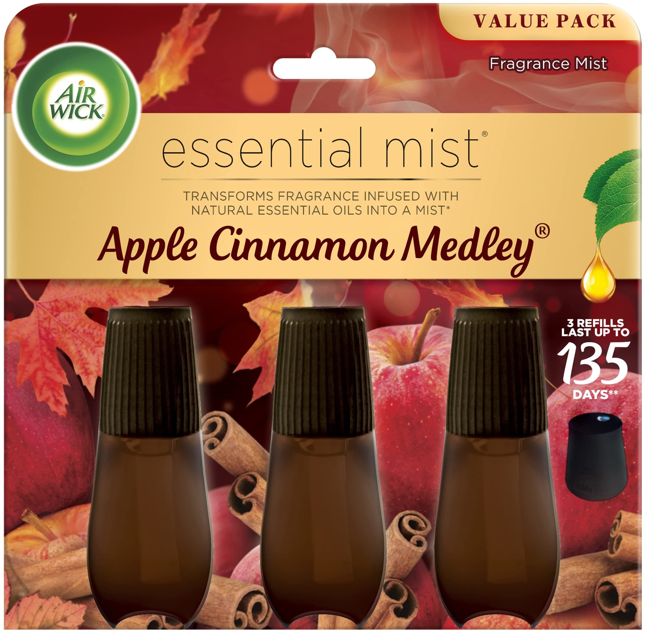 Essential Mist Refill, 3 ct, Apple Cinnamon Medley, Essential Oils Diffuser, Air Freshener, Fall scent, Fall decor