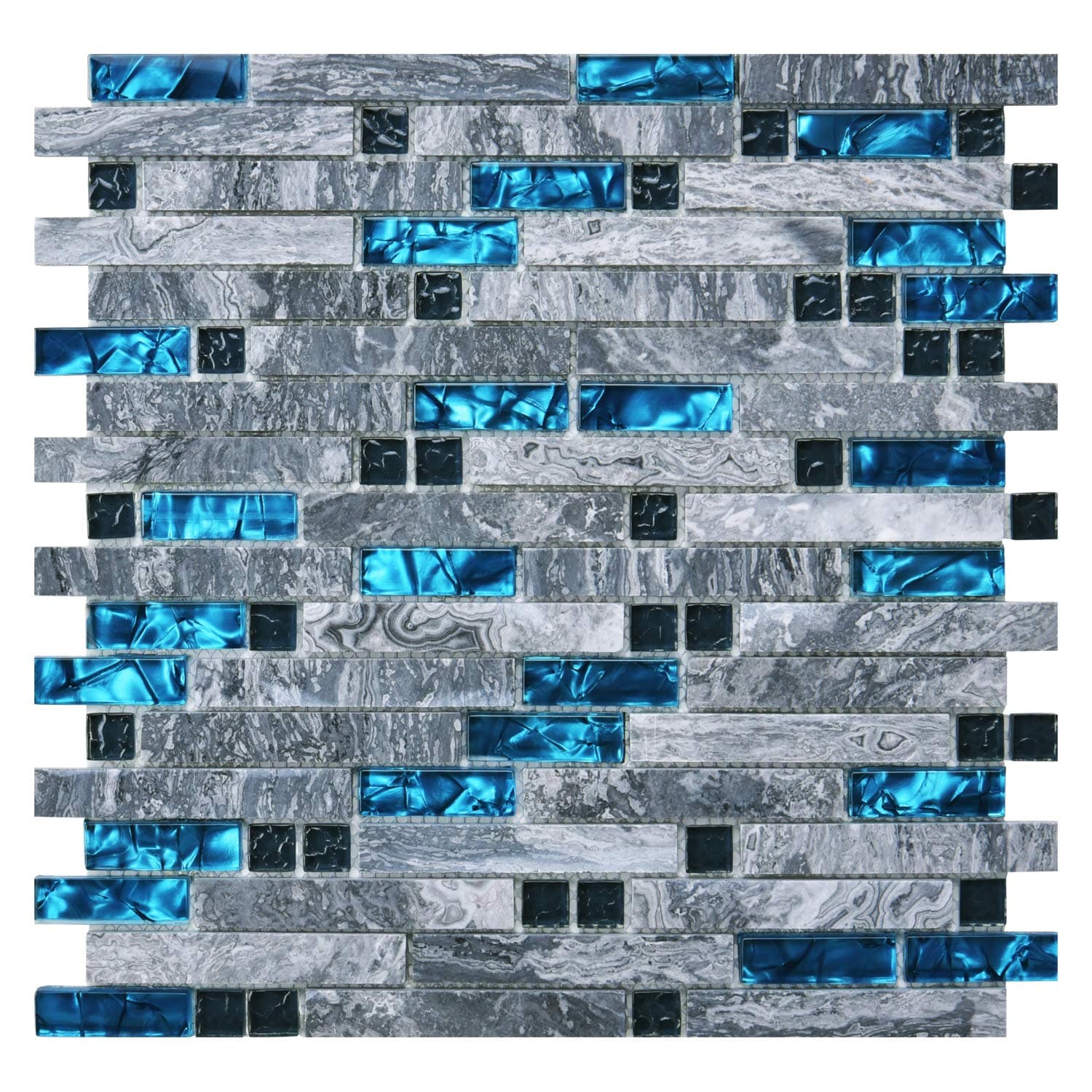 Grout Decorative Tile, Blue/Gray, Glass, for Kitchen Backsplash or Bathroom Backsplash (5 Pack)