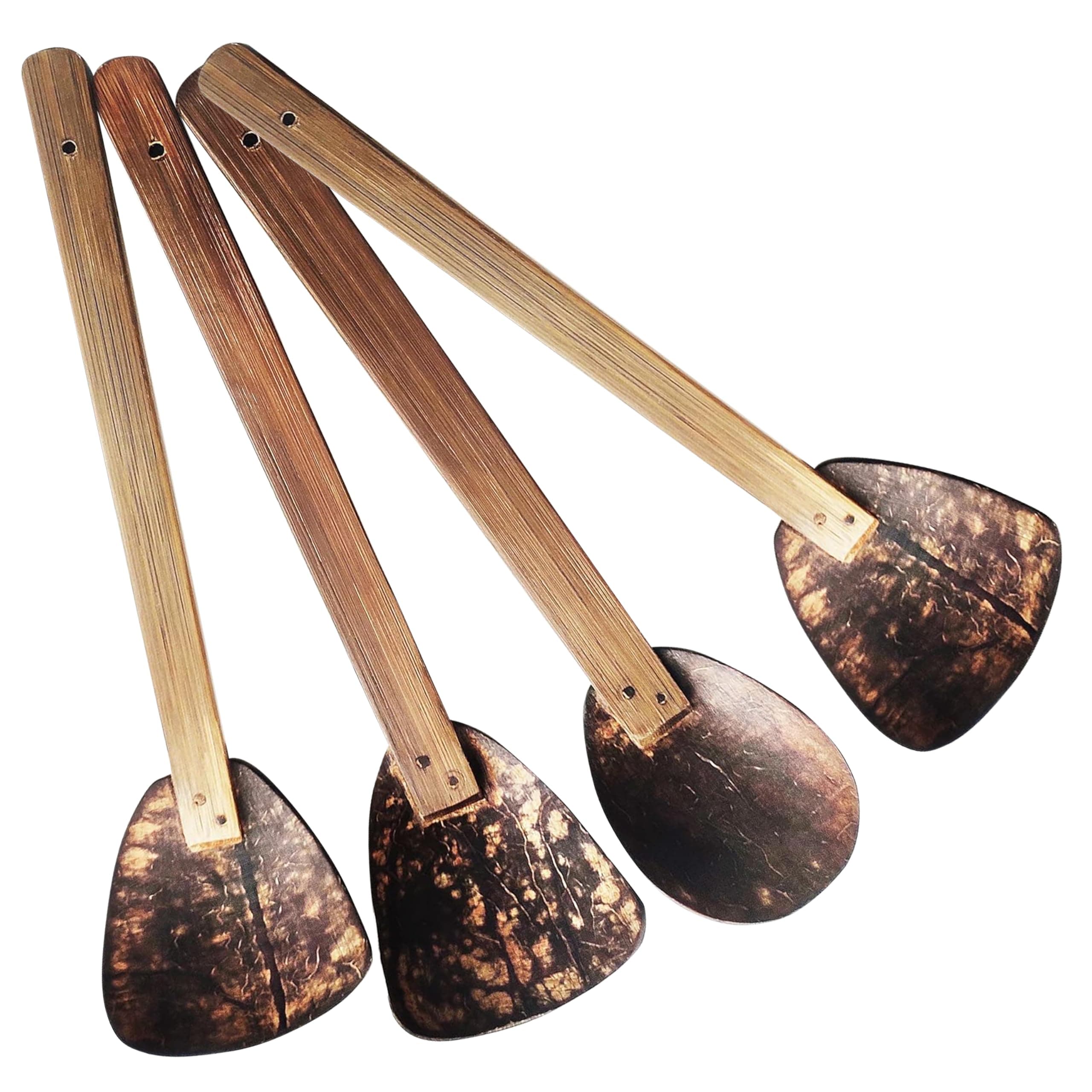 Ukerala Coconut Shell Spoon Set for Cooking Kitchen Utensils Set of 4 (Large) Non-Stick Handcrafted Spoons, Ladles & Turners | Eco-Friendly Kitchen Accessories for Cooking.