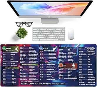 Excel Mouse Pad, Excel Mouse Pad Shortcuts Provide Quick Convenience for Office Workers, 35.4 x 15.7in Extra Large Mousepad Excel Mousepad for Office, School, Home and Games