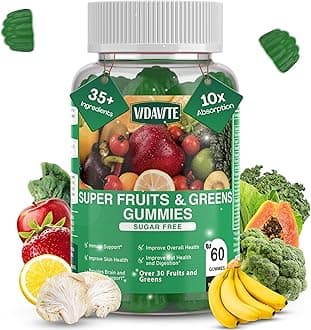 Sugar-free Super Greens Gummies — US-Made, 35+ Fruit and Veggie gummies to Boost Immunity, Skin & Gut Health — Ideal Fruits and Vegetables Supplement for Adults & Picky Teens (30-Days Supply)