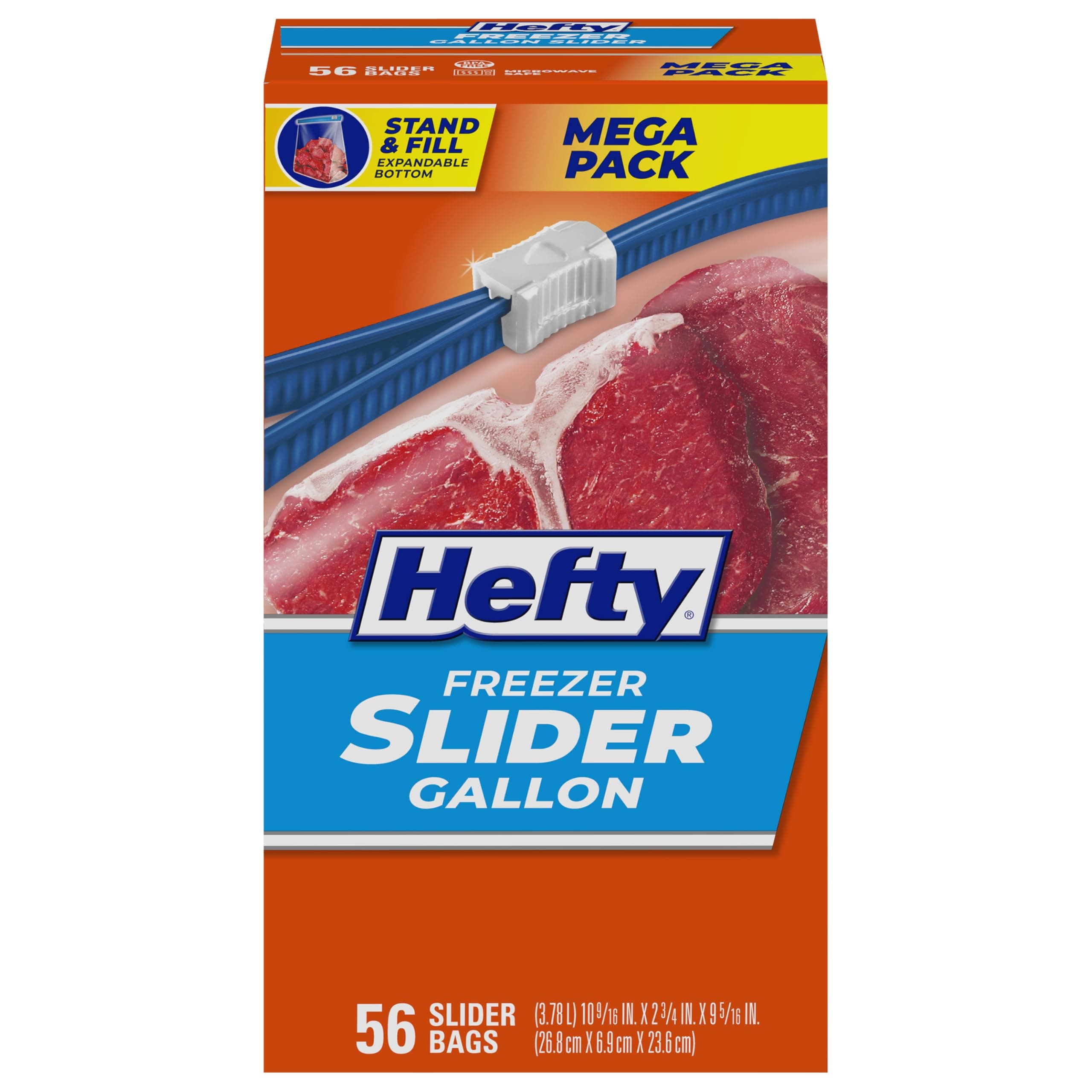 Hefty Slider Freezer Storage Bags, Gallon Size, 56 Count