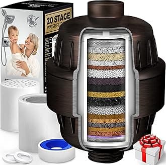 20 Stage Shower Filter with Vitamin C E for Hard Water - High Output Shower Water Filter to Remove Chlorine and Fluoride - 2 Cartridges Included -Consistent Water Flow Showerhead Filter