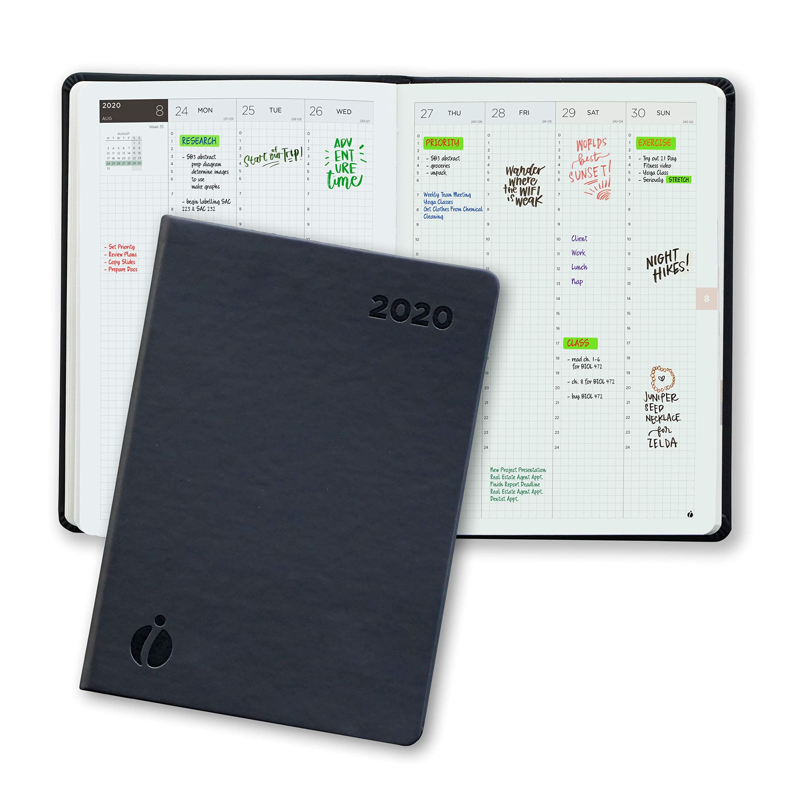 Inamio 24 – 2020 Dated Diary – A5 Week to View Planner – Includes Monthly Views – Annual Calendar with 24 Hour View and Japanese Design, Notes and Hardcover – A5