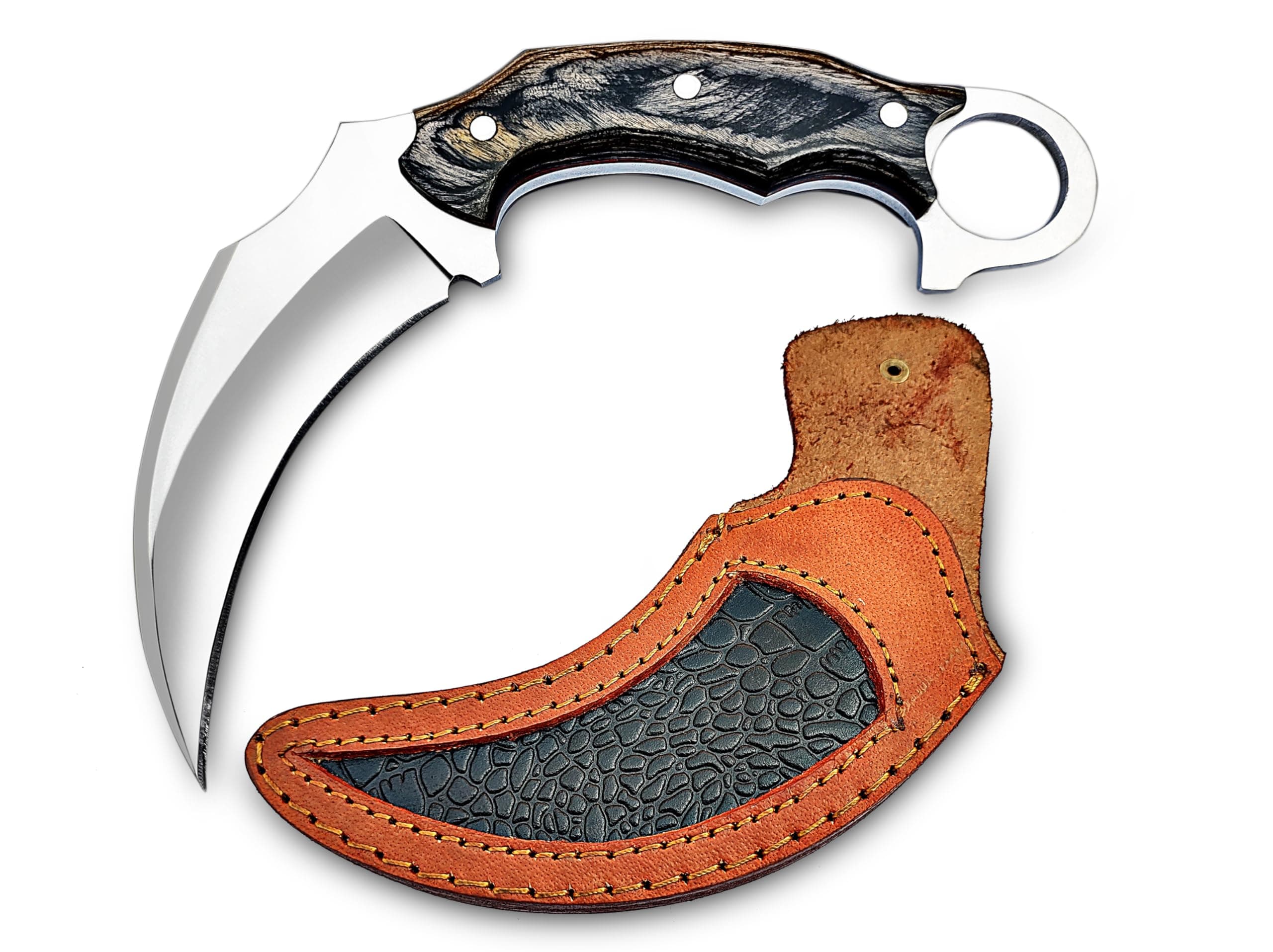 Karambit Knife - Fixed Blade with Sheath - Claw Knife wood Handle Sharp Blade - Camping Knives - Karambits for Men and Women - Best for Hiking Survival Hunting Fishing (Wood-Karambit)
