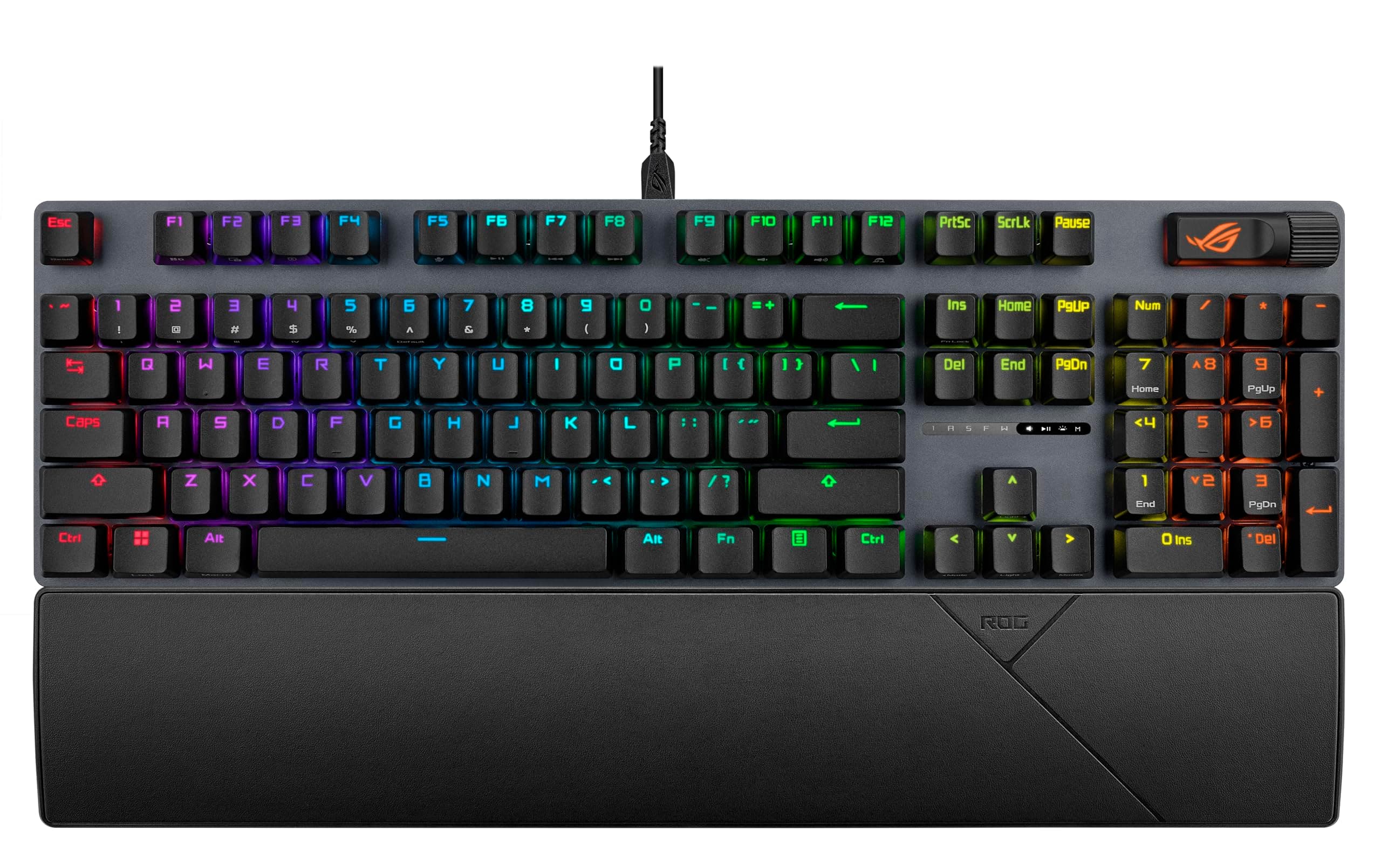 ASUS ROG Strix Scope II Gaming Keyboard, pre-lubed ROG NX Storm clicky Mechanical switches, Sound-dampening Foam, PBT doubleshot keycaps, Streaming hotkeys, Multi-Function Controls, Wrist Rest