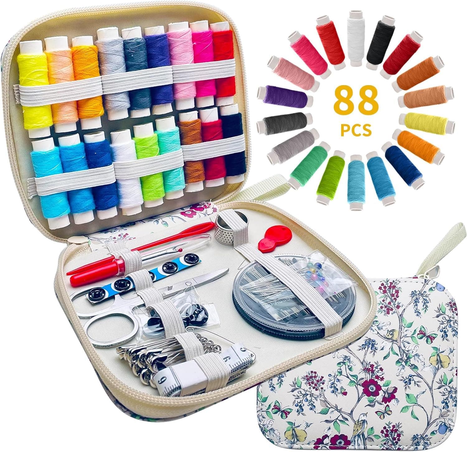 88 PCS Sewing Kit, Mini Sewing Kit with All Sewing Supplies, Leather Printing Packaging Needle and Thread Kit, Professional Sewing Kit for Adults, Travel Sewing Kit for Emergency, Home