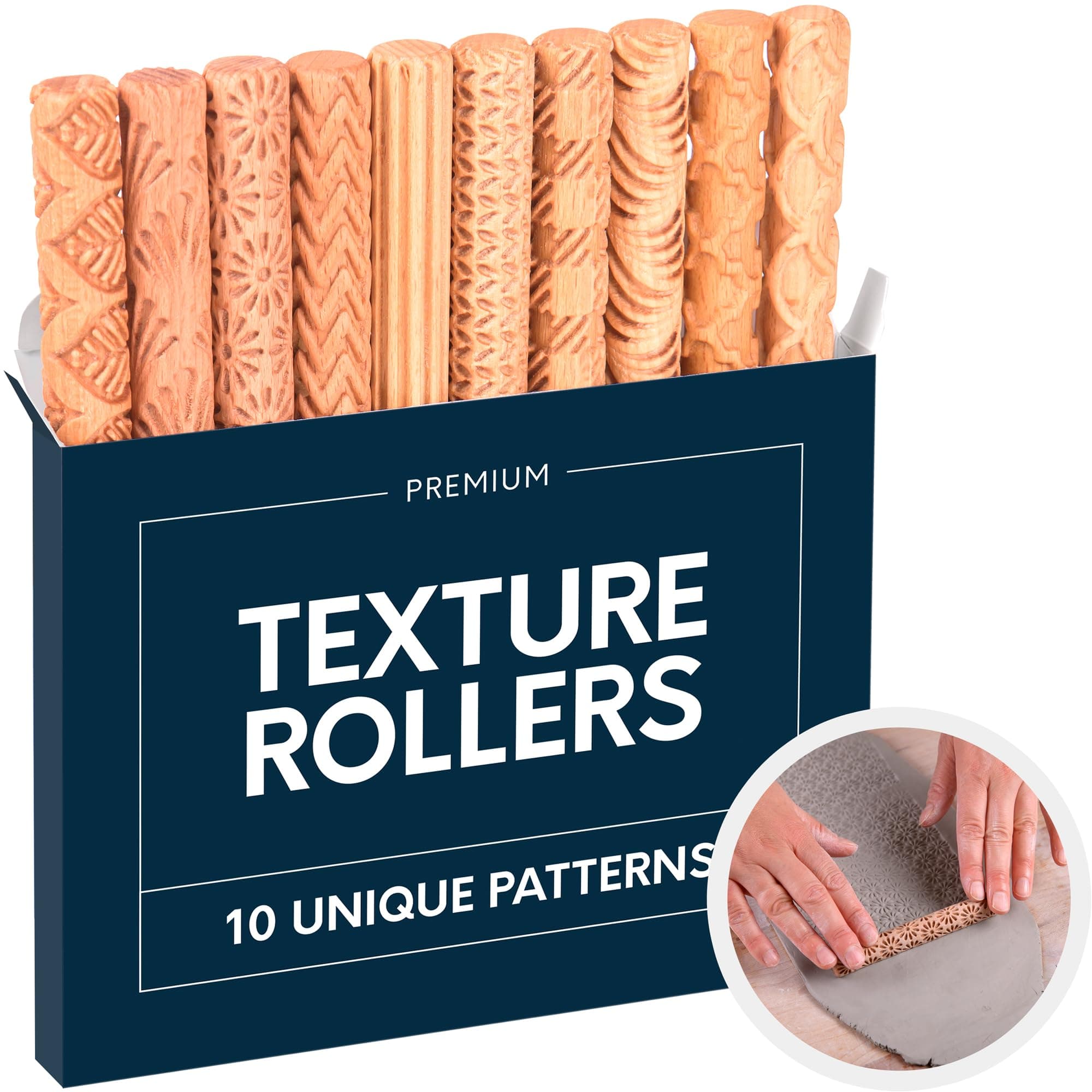 Byllstore Clay Texture Rollers | 10-Pack | 5 in x 0.65 in | Premium Wooden Pottery Tools