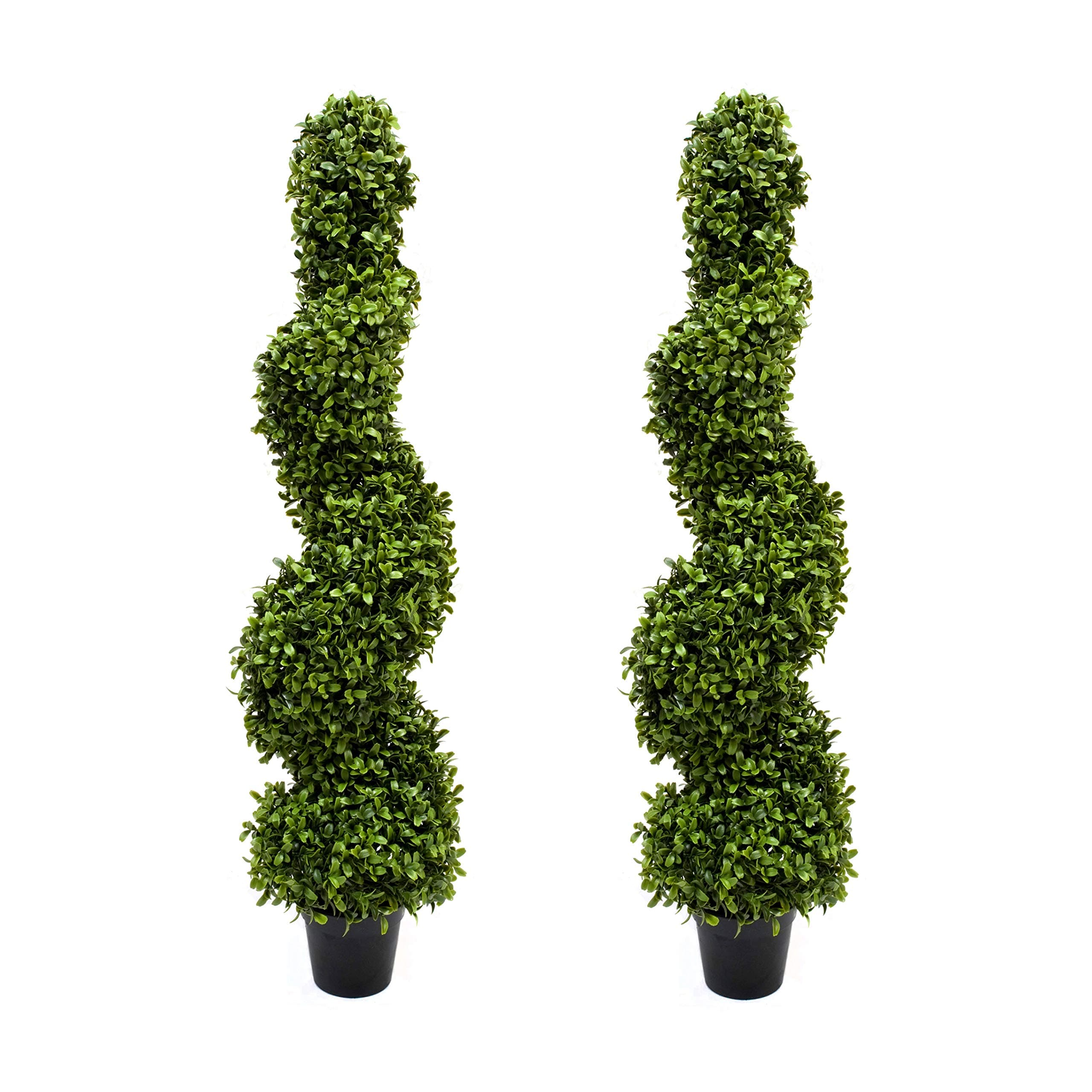 2x Artificial Spiral Boxwood Topiary Trees | Realistic Artificial Design | UV Protected for Outdoor Use | Indoor and Outdoor Use | Elegant Decoration (3ft/96cm), Green