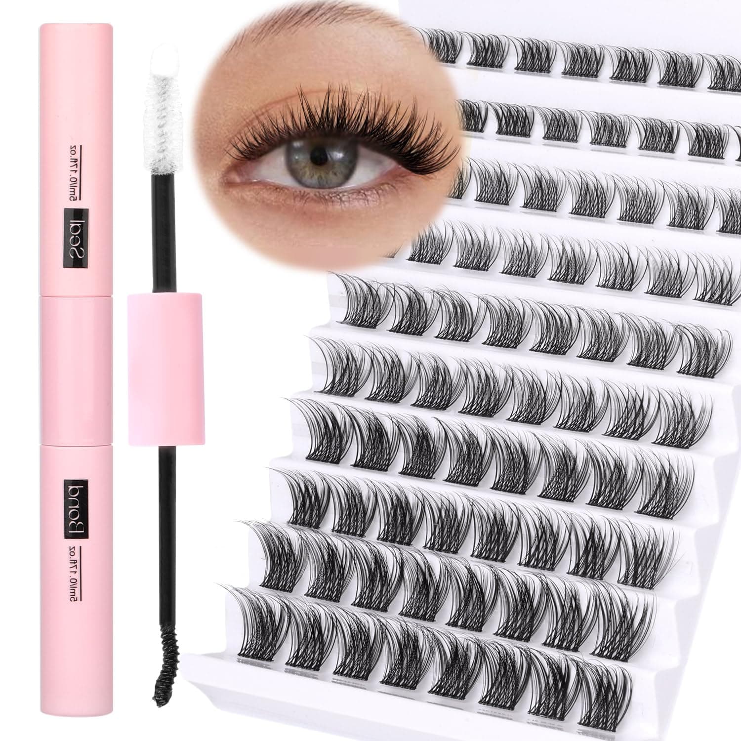DIY Lash Extension Kit 80 Pcs Lash Clusters with Bond and Seal Cluster Lashes Natural Wispy Individual Lash Kit Eyelash Clusters by Ruairie, Black,Clear