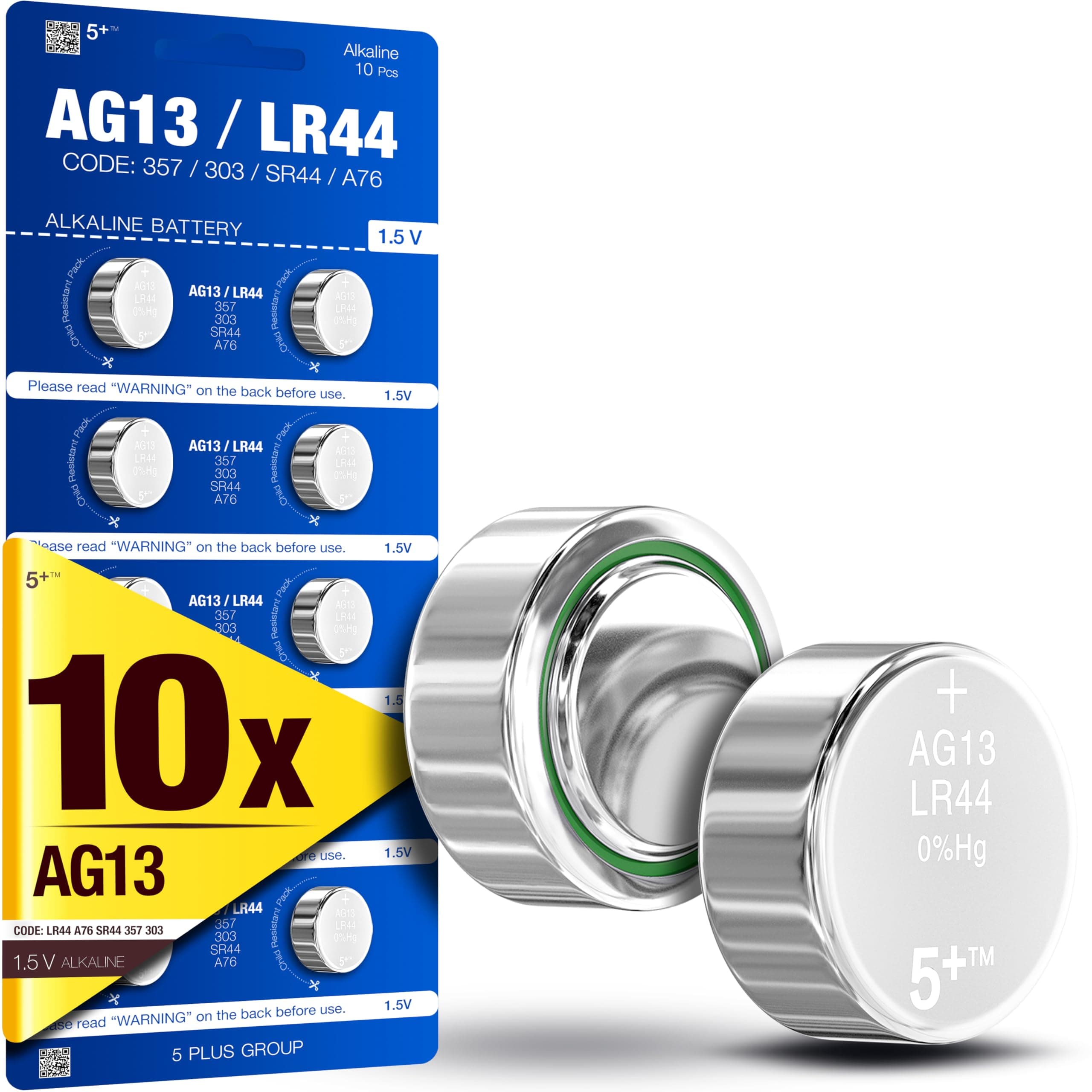LR44 AG13 A76 357 SR44 L1154 1.5V Alkaline Button Cell Batteries (10 Pack) – High Capacity Coin Batteries for Watches, Key Fobs, Toys & Small Electronics