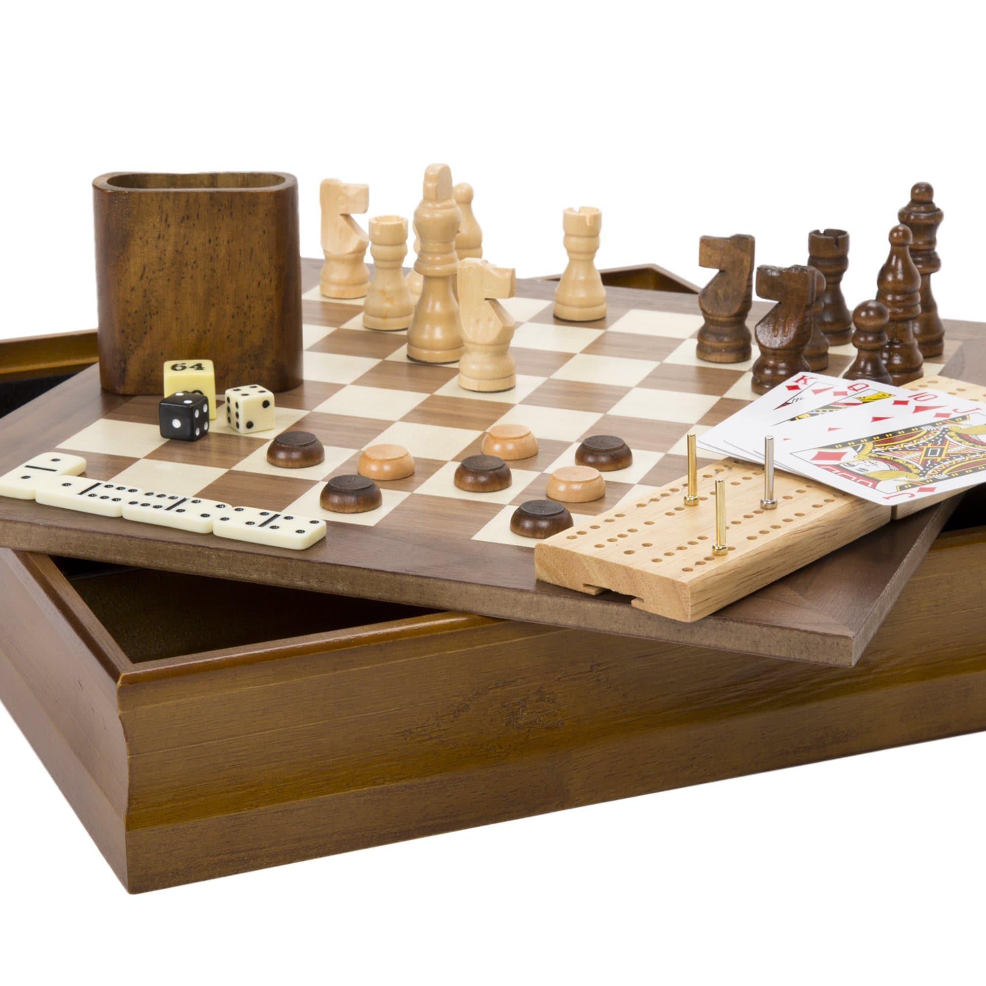 Hey! Play! 7-in-1 Classic Combo Game with Chess, Checkers, Cribbage & More
