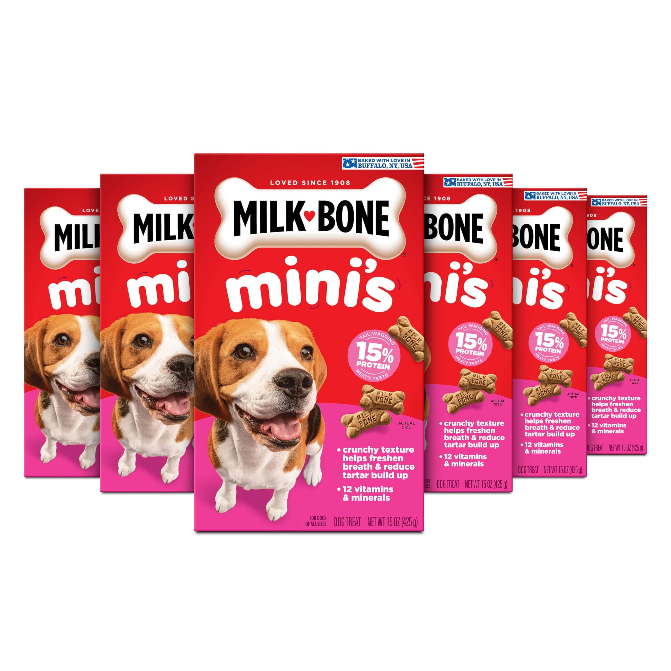 Milk-Bone Mini’s Original Biscuits, Mini Dog Treats, 15 Oz. Boxes (Pack of 6)