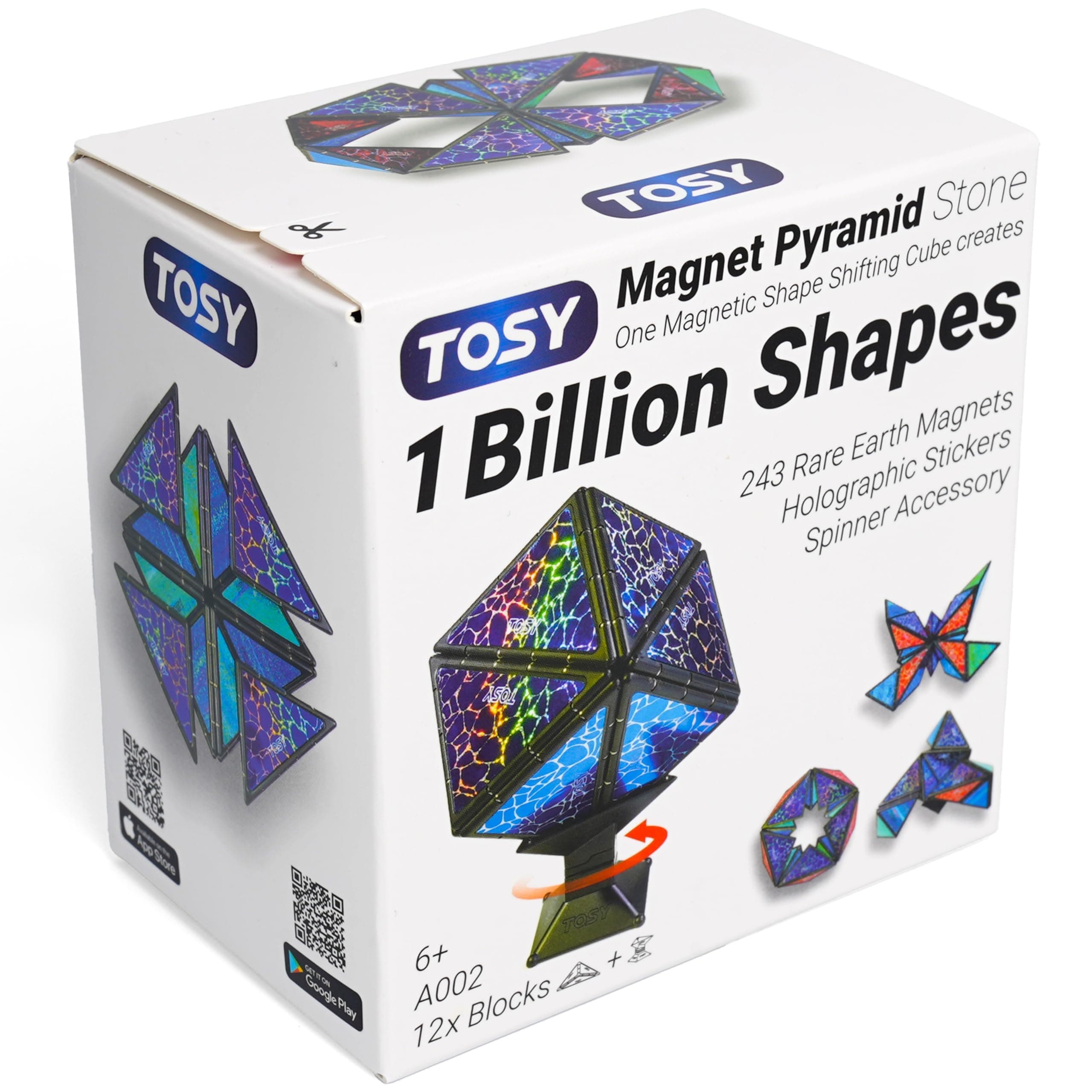 Magnet Pyramid Stone - 1 Cube Transforms into 1 Billion Shapes (Bunny, Egg Basket, Flowers, Heart), Easter Birthday Gift, 12 pcs, 243 Magnets, Holographic Design, Puzzle/STEM Toy