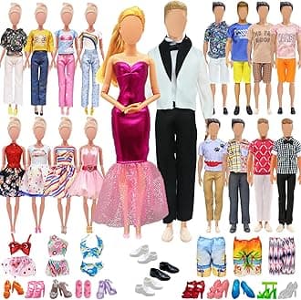 27 PCS Doll Clothes and Accessories for 11.5 Inch Girl Dolls and 12 Inch Boy Dolls Include 7 Boys Outfits 7 Girls Outfits 3 Pair of Boy Shoes 10 Pair of Girl Shoes Random Style