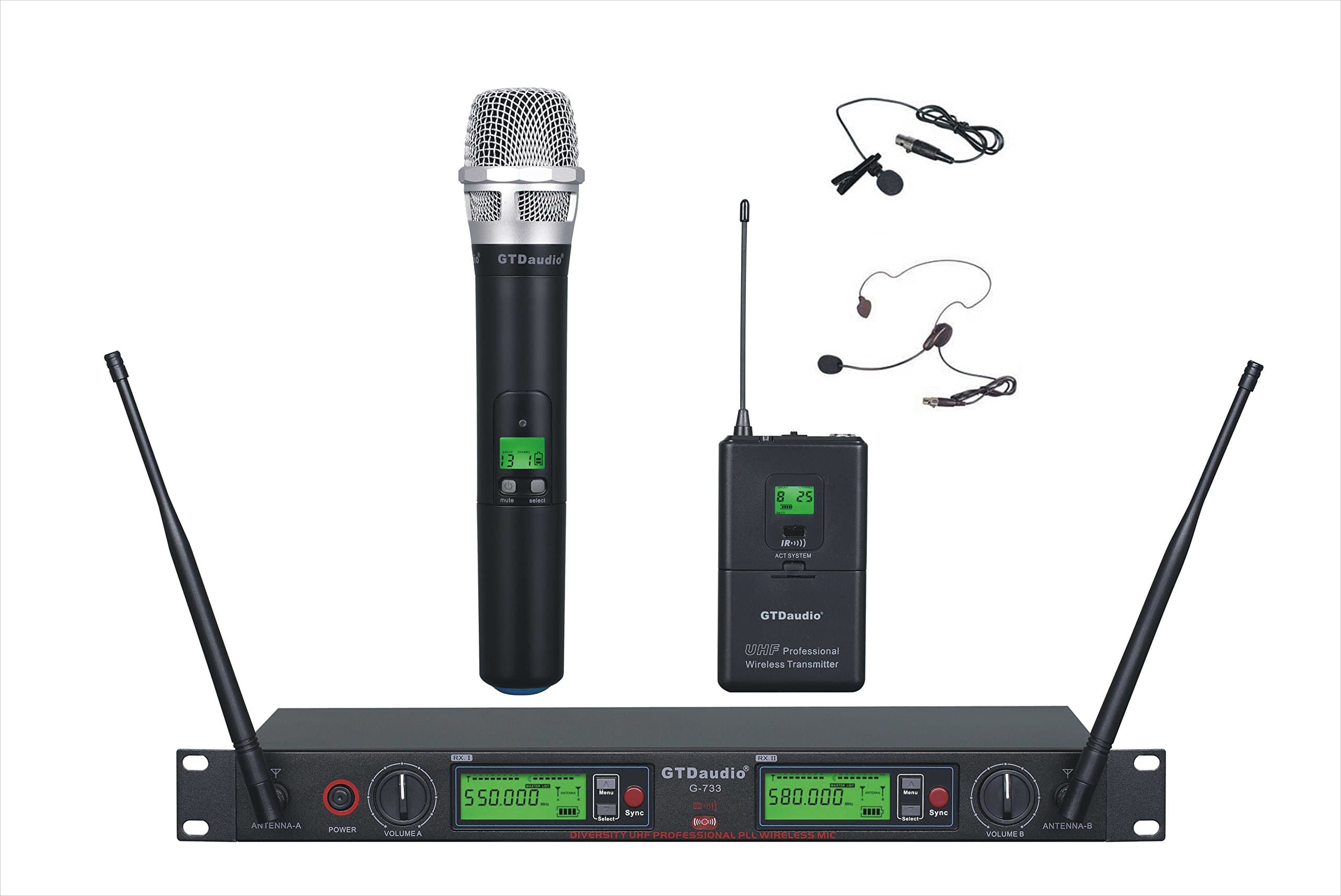 GTD Audio2x800 Channel UHF Diversity Wireless Hand-held/Lavalier/Headset Microphone Mic System (1 Hand held & 1 Lavalier Mic)